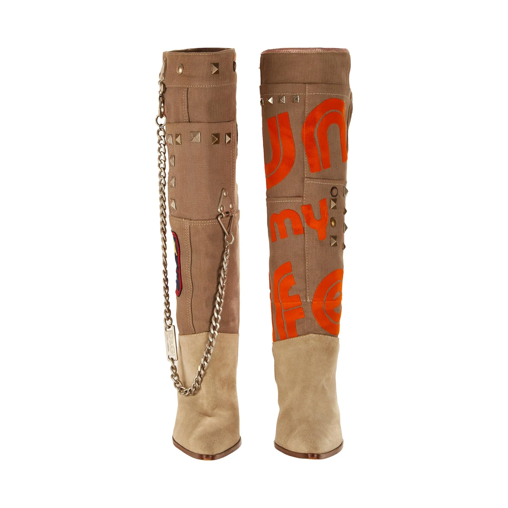 Dolce & Gabbana Tan Chain Patch Boots - Image 3