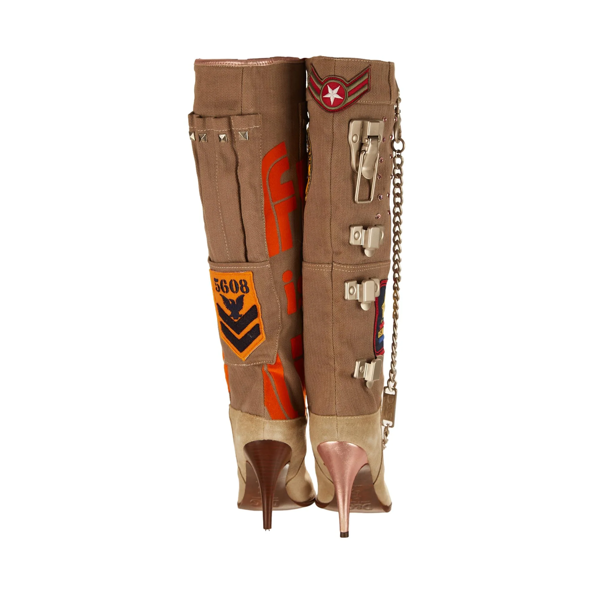 Dolce & Gabbana Tan Chain Patch Boots - Image 4