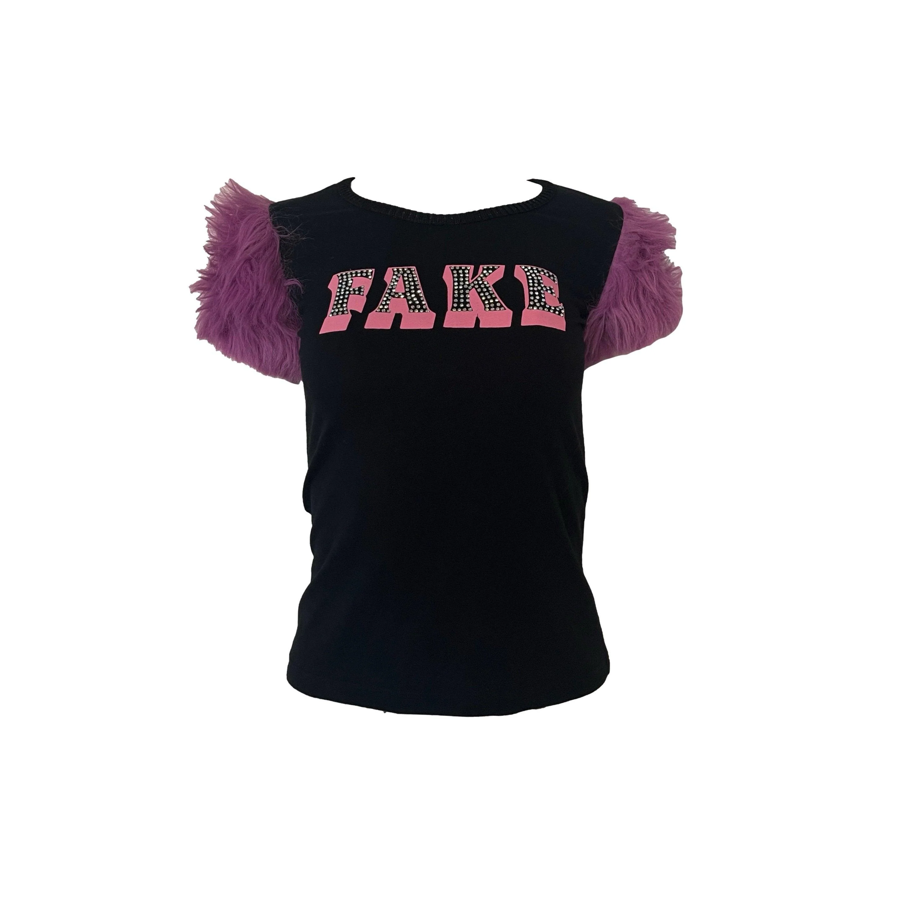 Dolce & Gabbana Black 'FAKE' Faux Fur T-Shirt