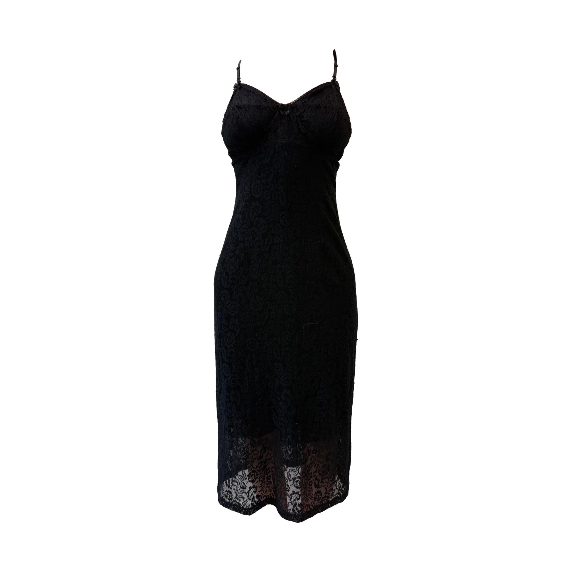 Dolce & Gabbana Black Floral Lace Slip Dress
