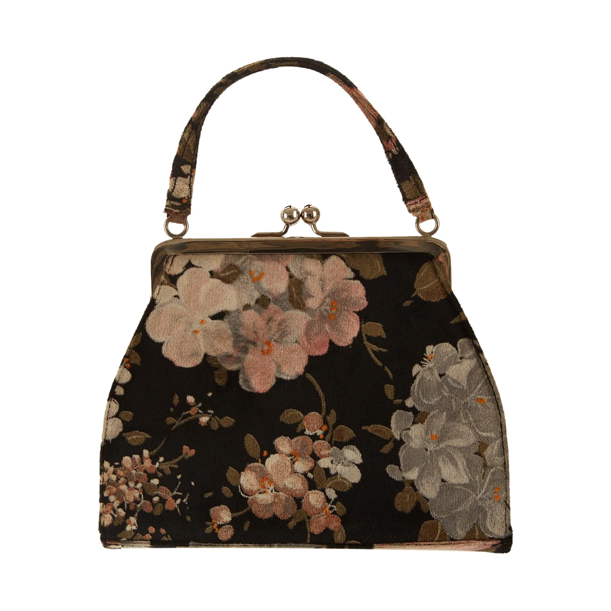 Dolce & Gabbana Black Floral Print Kiss Lock Velvet Bag - Image 2