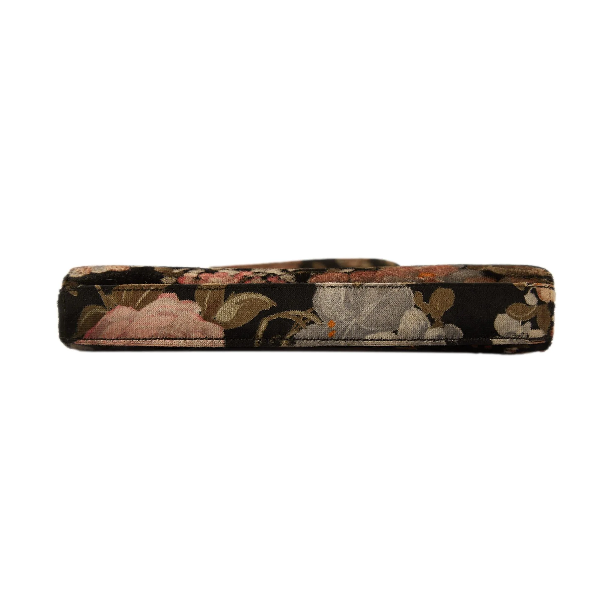 Dolce & Gabbana Black Floral Print Kiss Lock Velvet Bag - Image 3