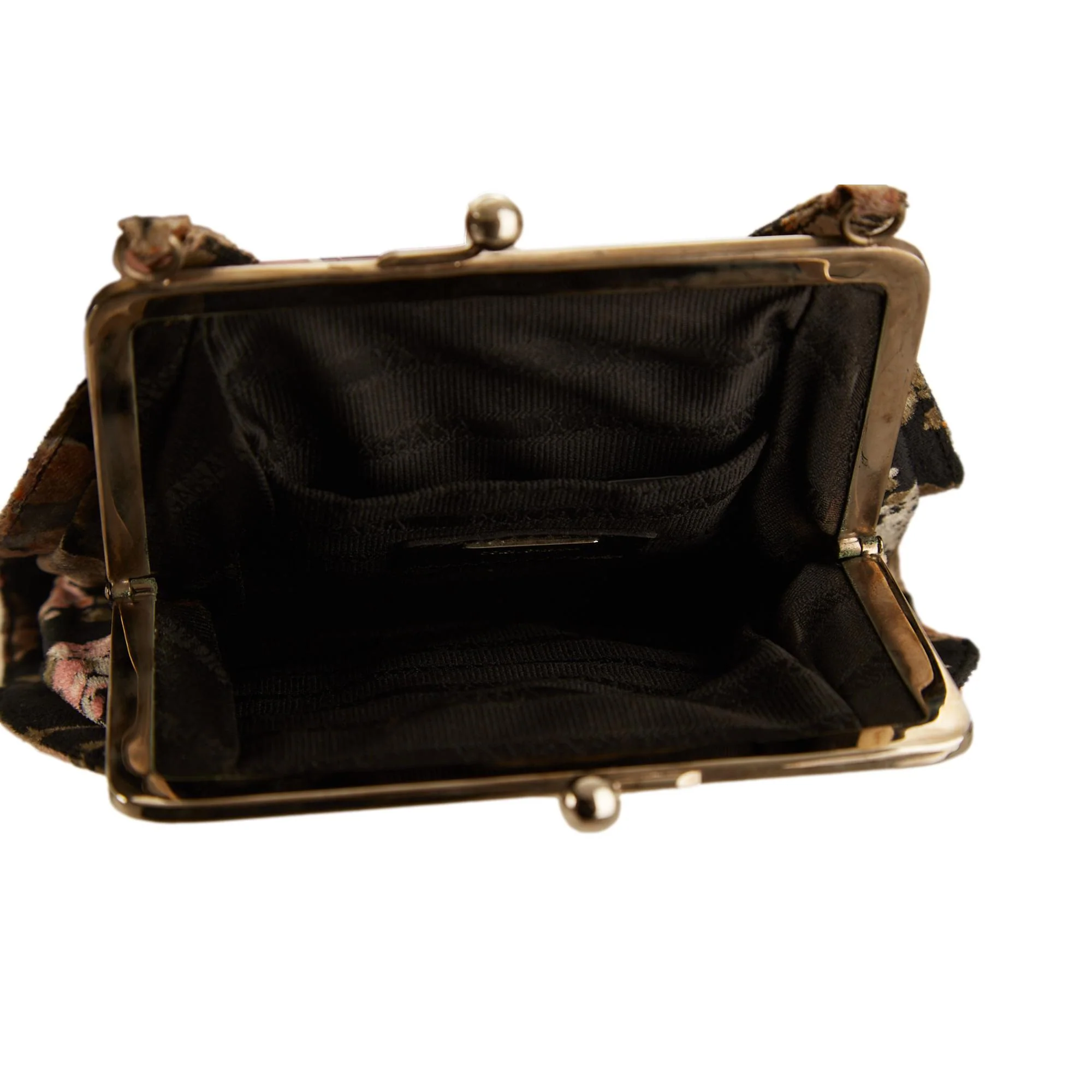 Dolce & Gabbana Black Floral Print Kiss Lock Velvet Bag - Image 4