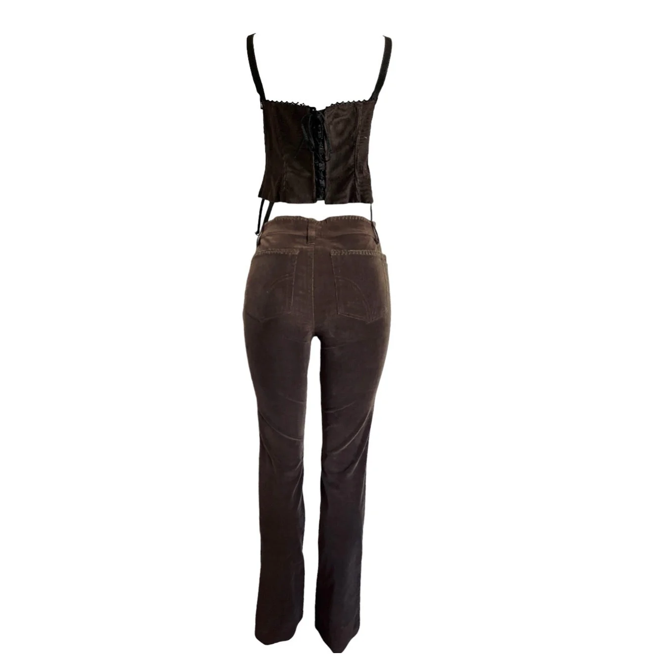 Dolce & Gabbana Brown Floral Corduroy Corset Set - Image 2