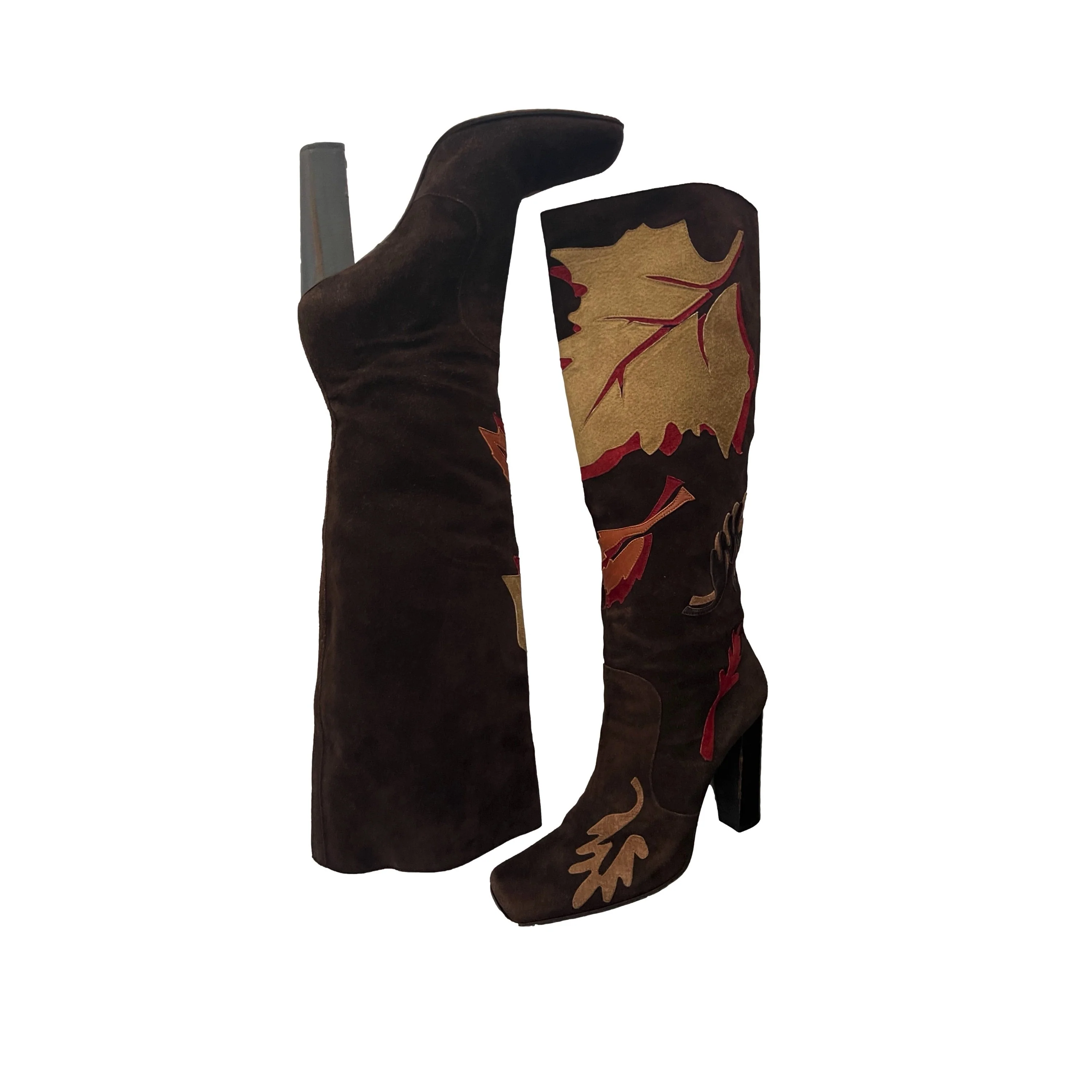Dolce & Gabbana Brown Leaf Suede Boots - Image 2