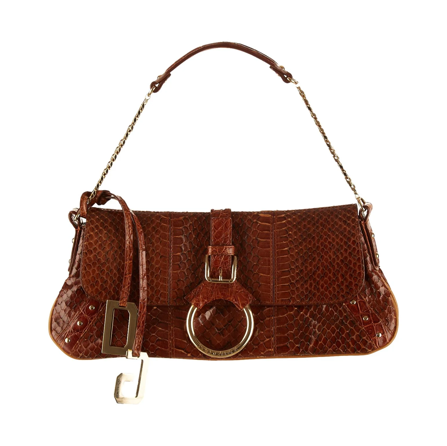 Dolce & Gabbana Brown Snakeskin Chain Shoulder Bag