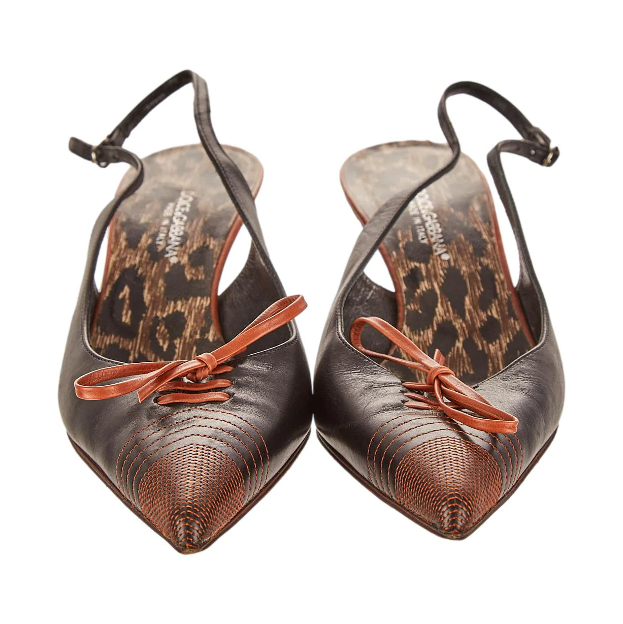 Dolce & Gabbana Brown Stitched Kitten Heel - Image 2
