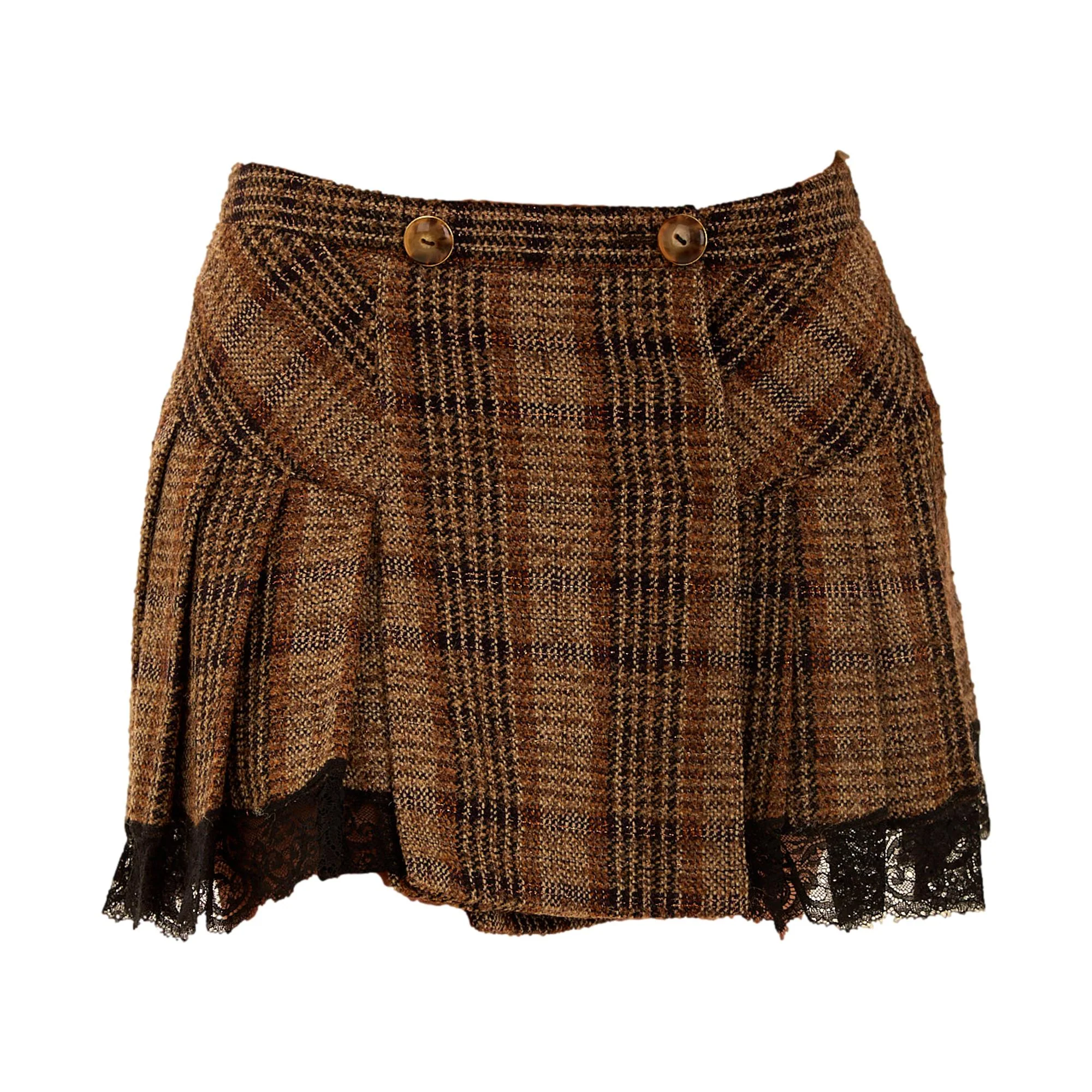 Dolce & Gabbana Brown Tweed Lace Mini Skirt - Image 2