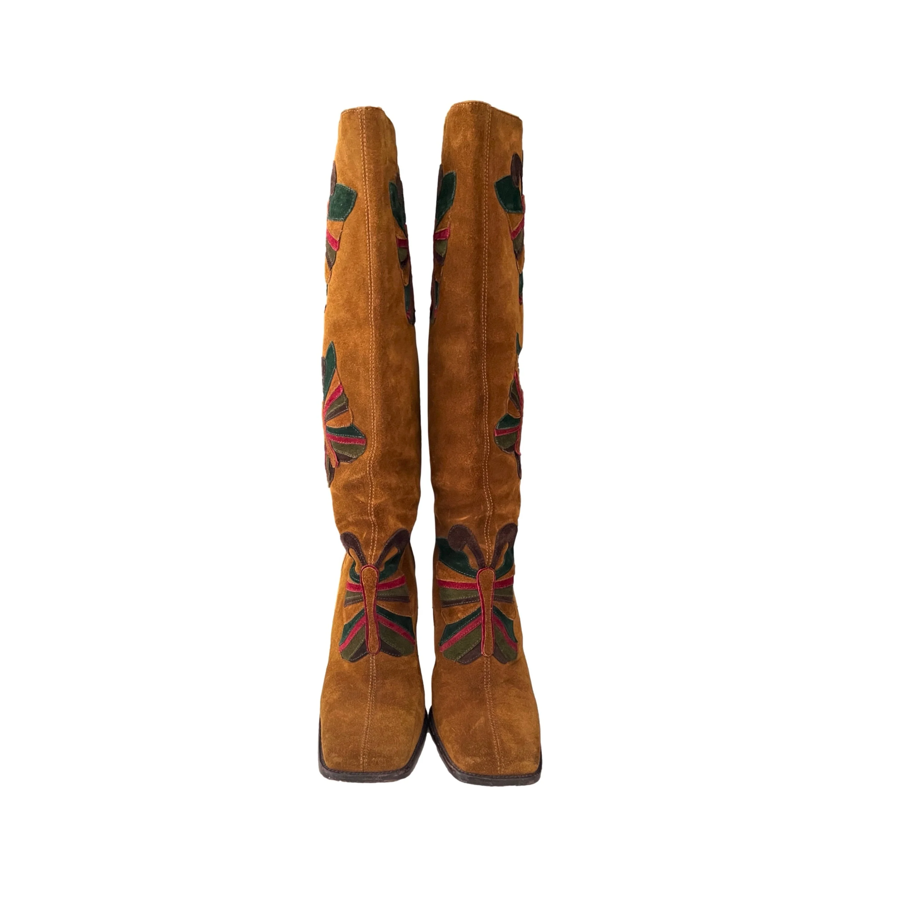 Dolce & Gabbana Camel Butterfly Suede Knee Boots - Image 2