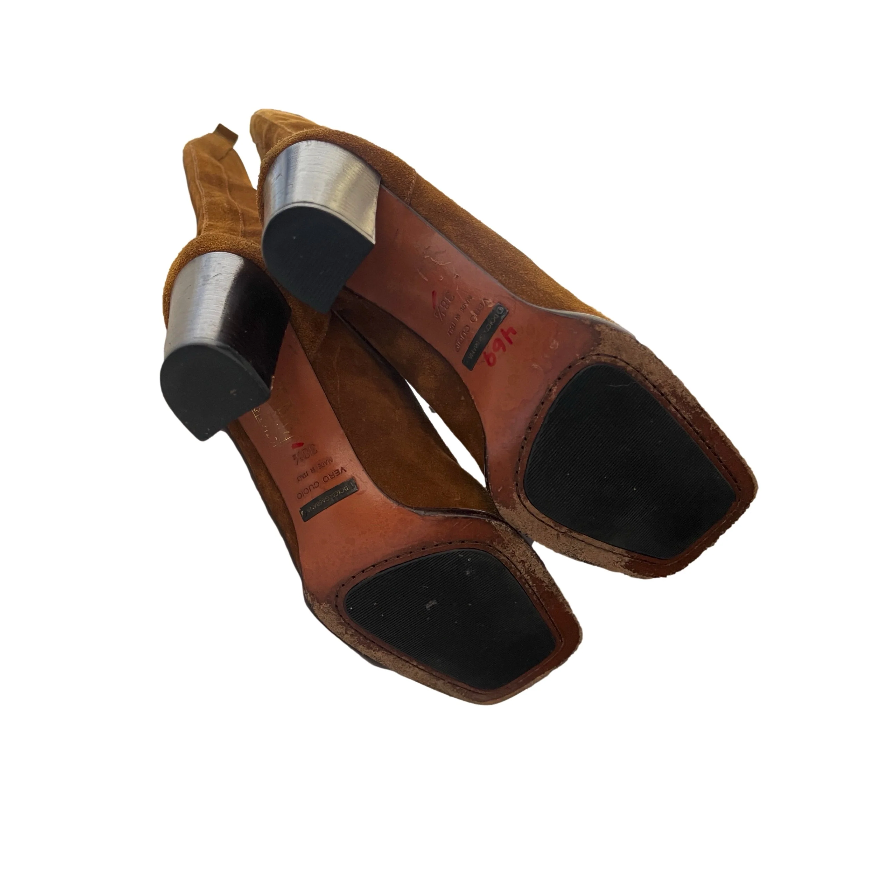 Dolce & Gabbana Camel Butterfly Suede Knee Boots - Image 4