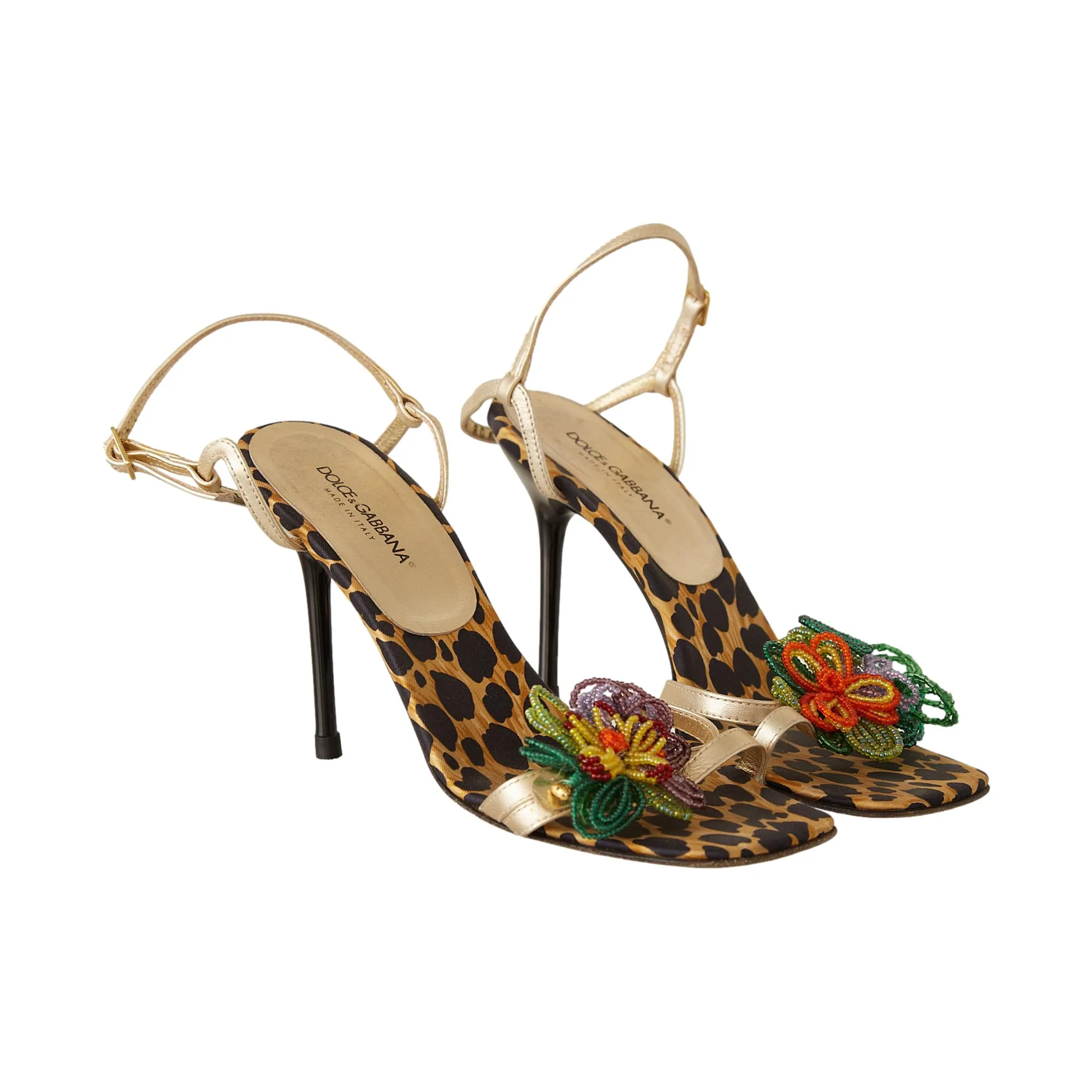 Dolce & Gabbana Cheetah Print Beaded Flower Heels - Image 3