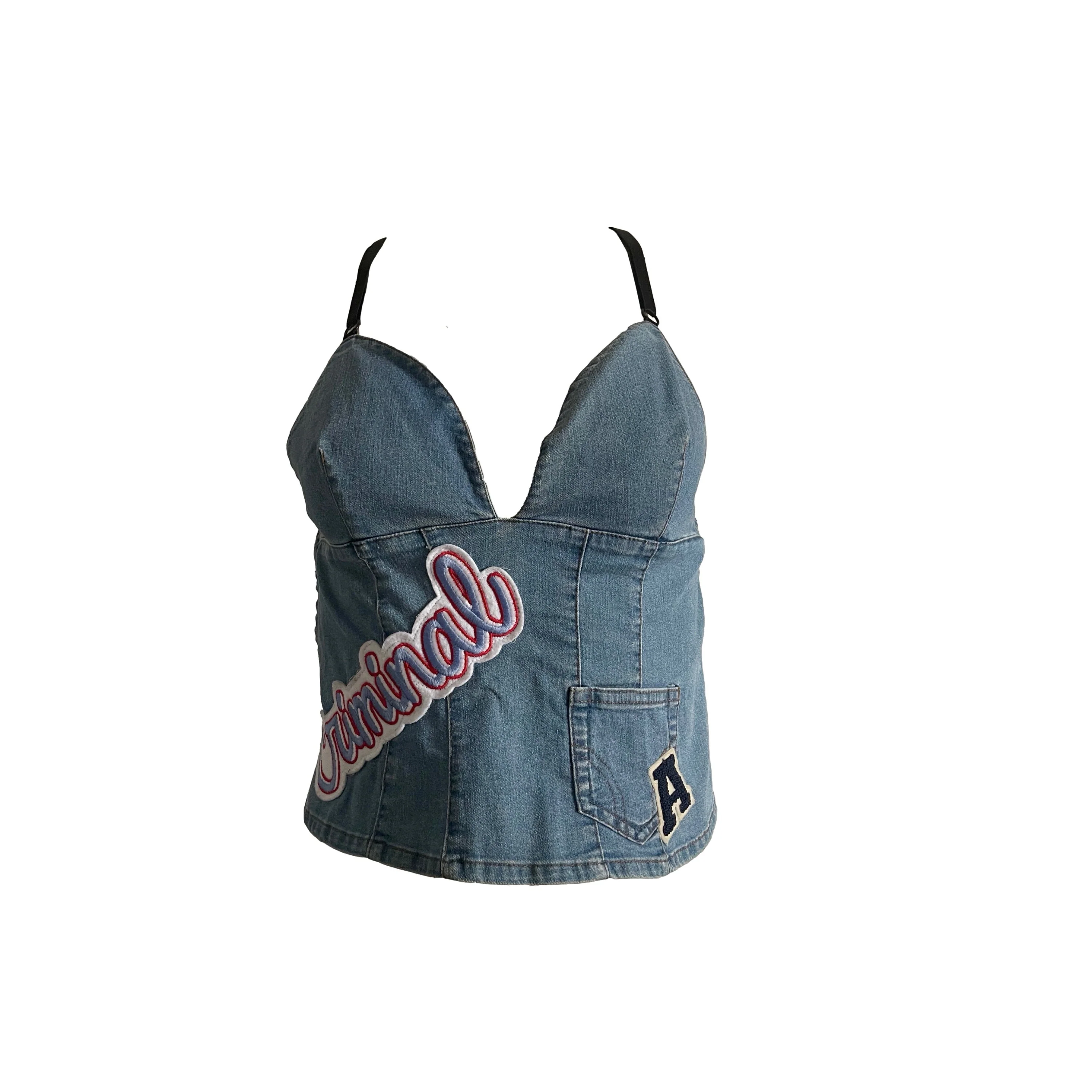 Dolce & Gabbana Denim 'CRIMINAL' Strappy Top
