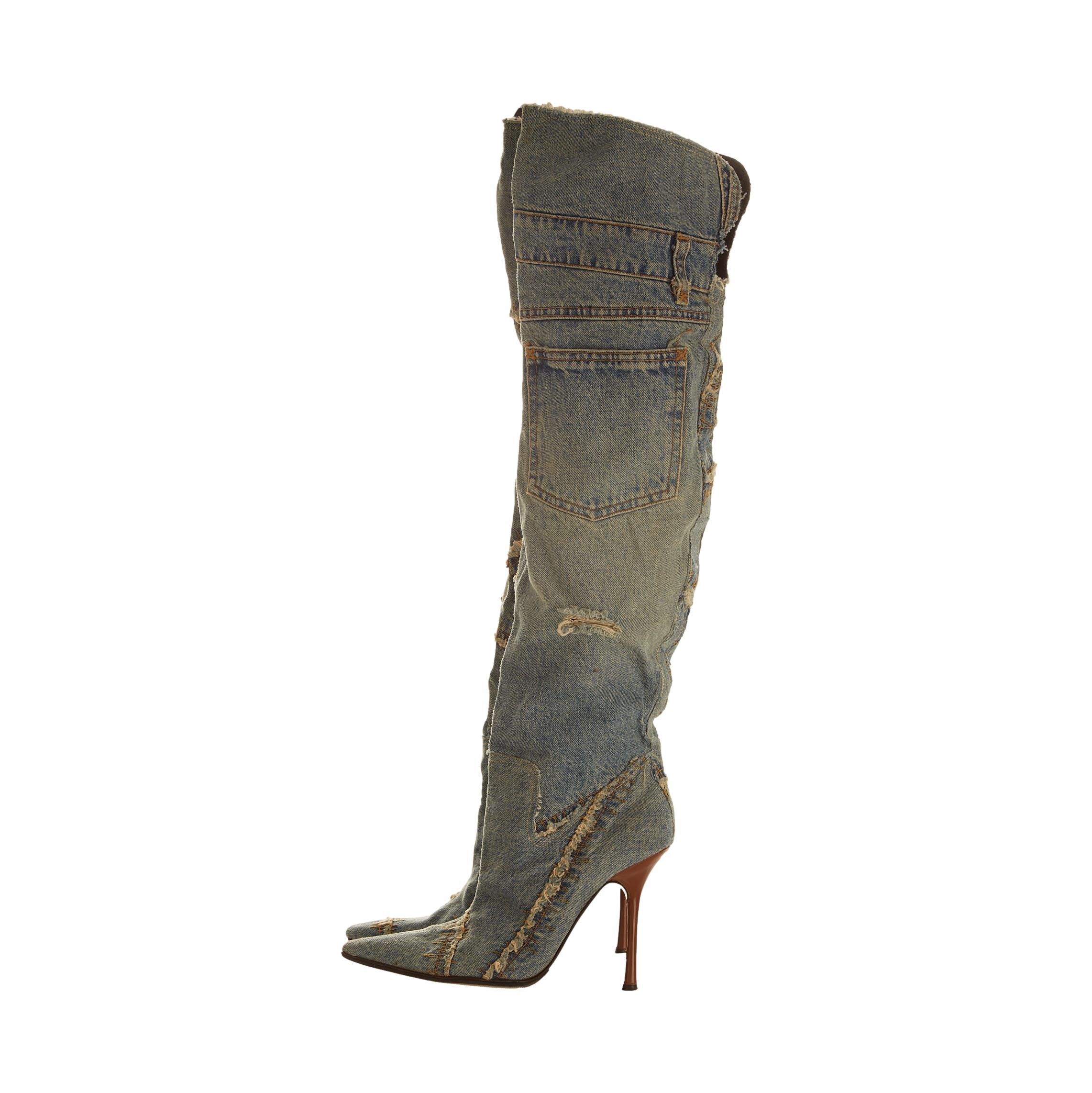 Dolce & Gabbana Denim Patchwork Over-The-Knee Boots - Image 2