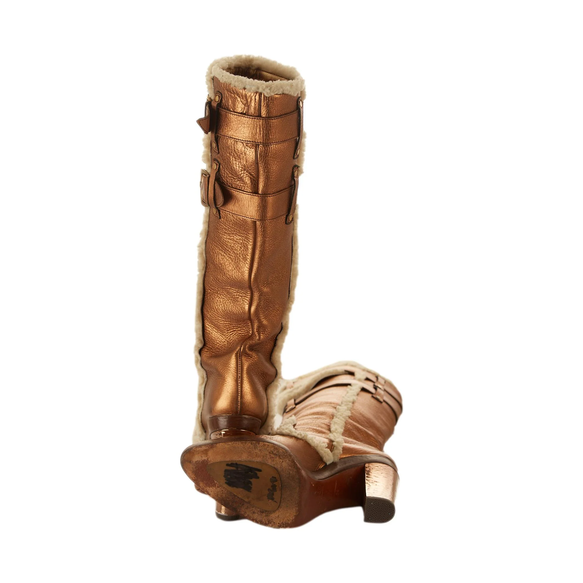 Dolce & Gabbana Gold Shearling Boots - Image 3