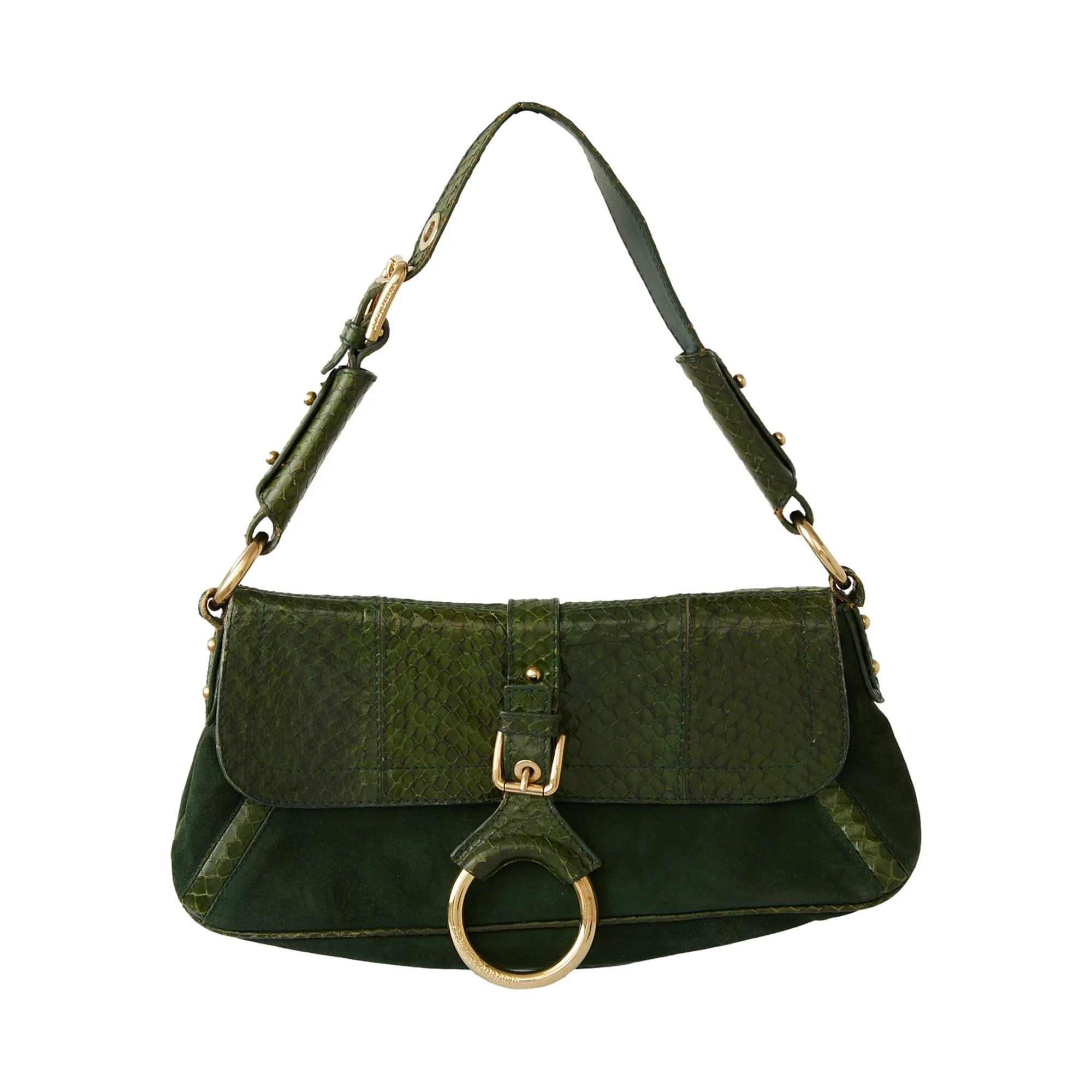 Dolce & Gabbana Green Suede + Snakeskin Shoulder Bag