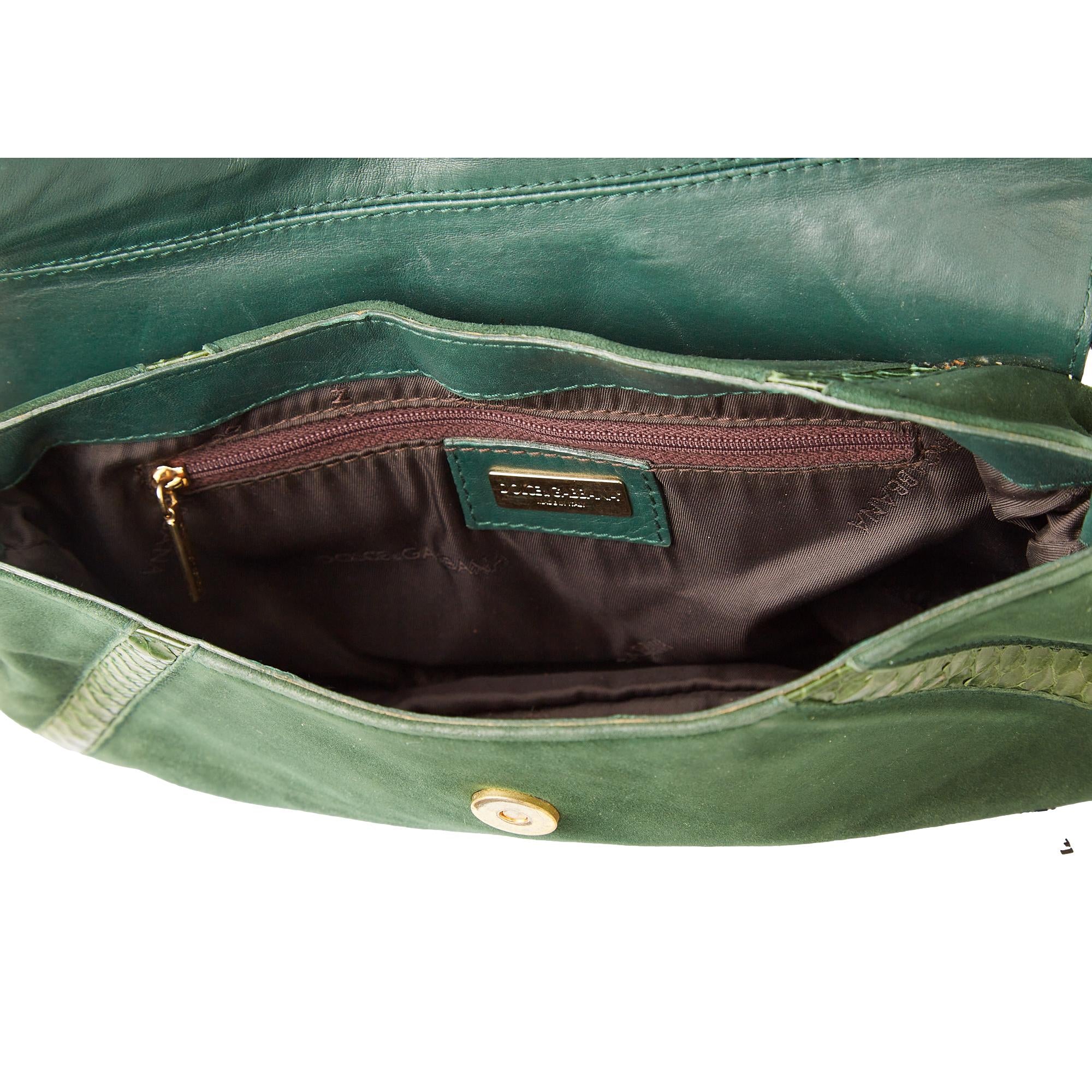 Dolce & Gabbana Green Suede + Snakeskin Shoulder Bag - Image 3