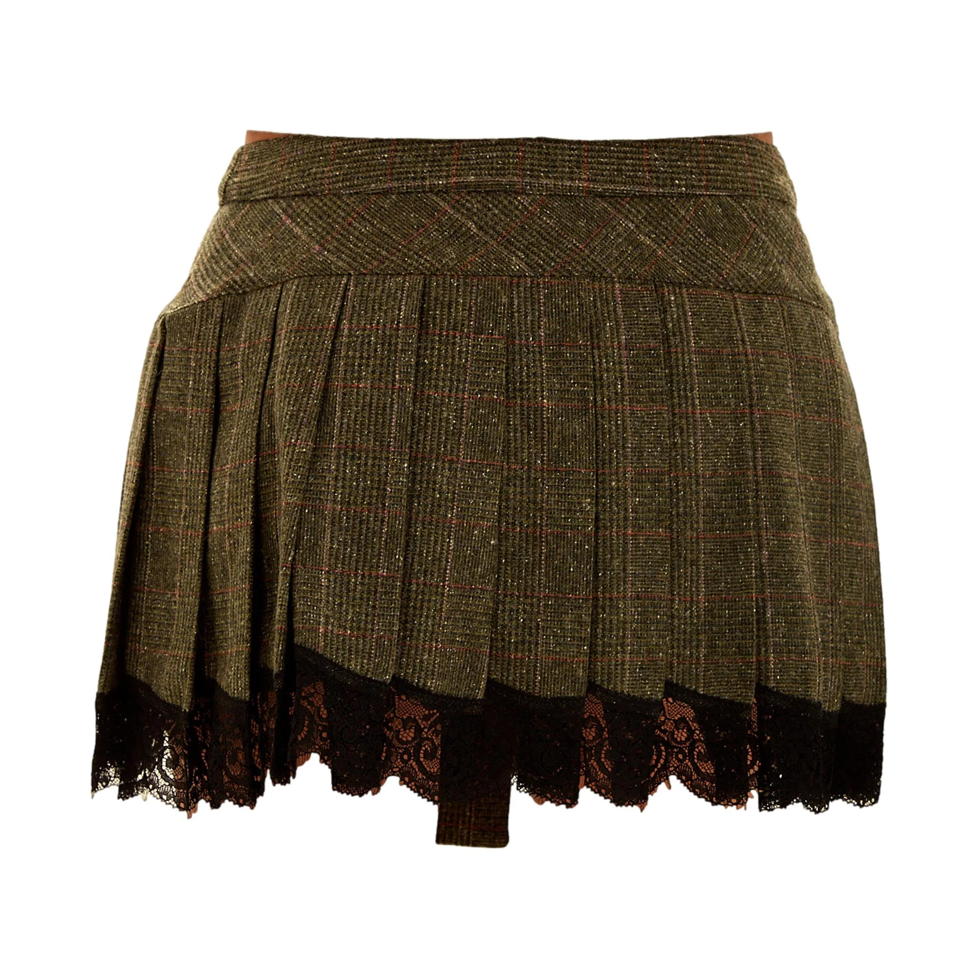 Dolce & Gabbana Green Tweed Lace Mini Skirt - Image 3