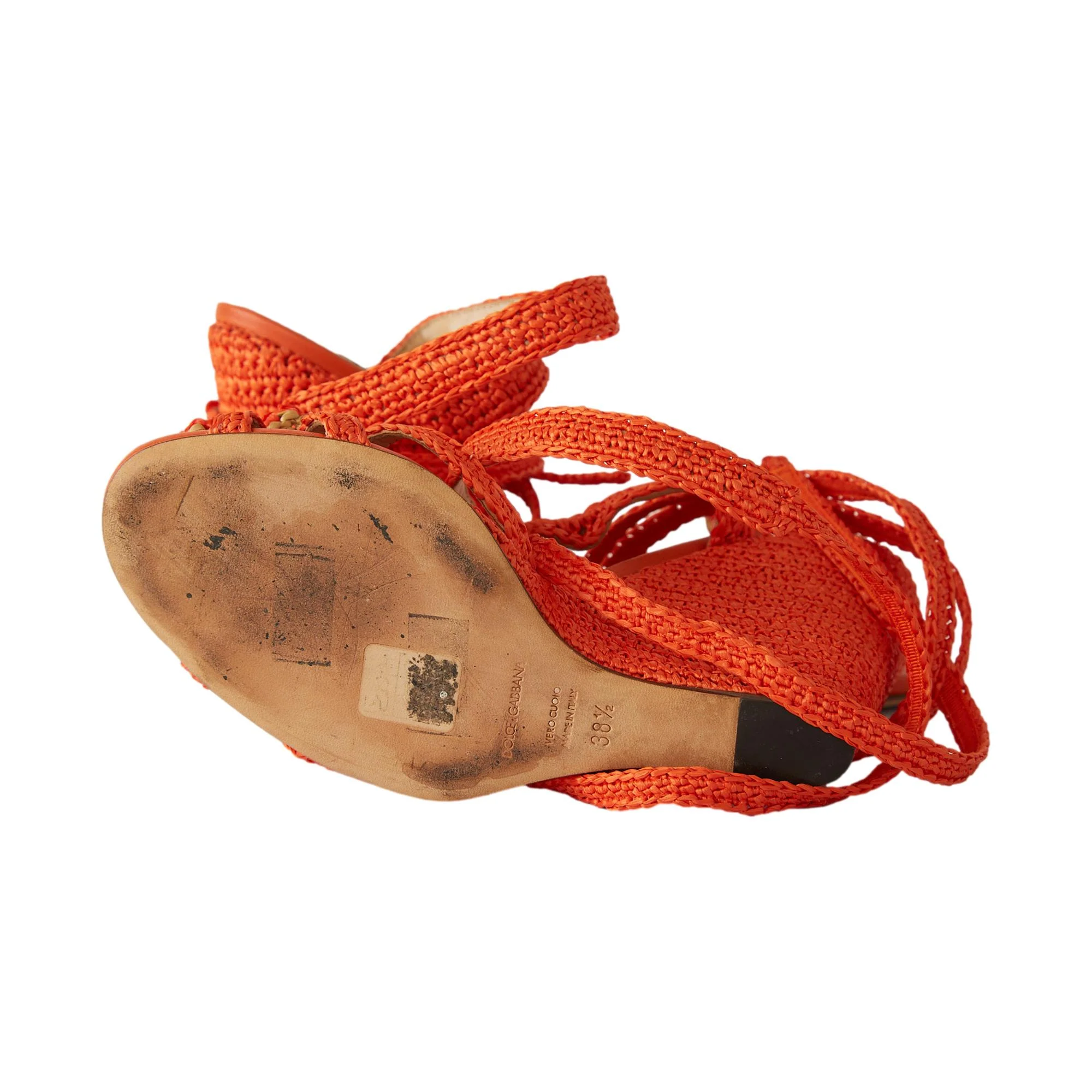 Dolce & Gabbana Orange Rafia Wedges - Image 3