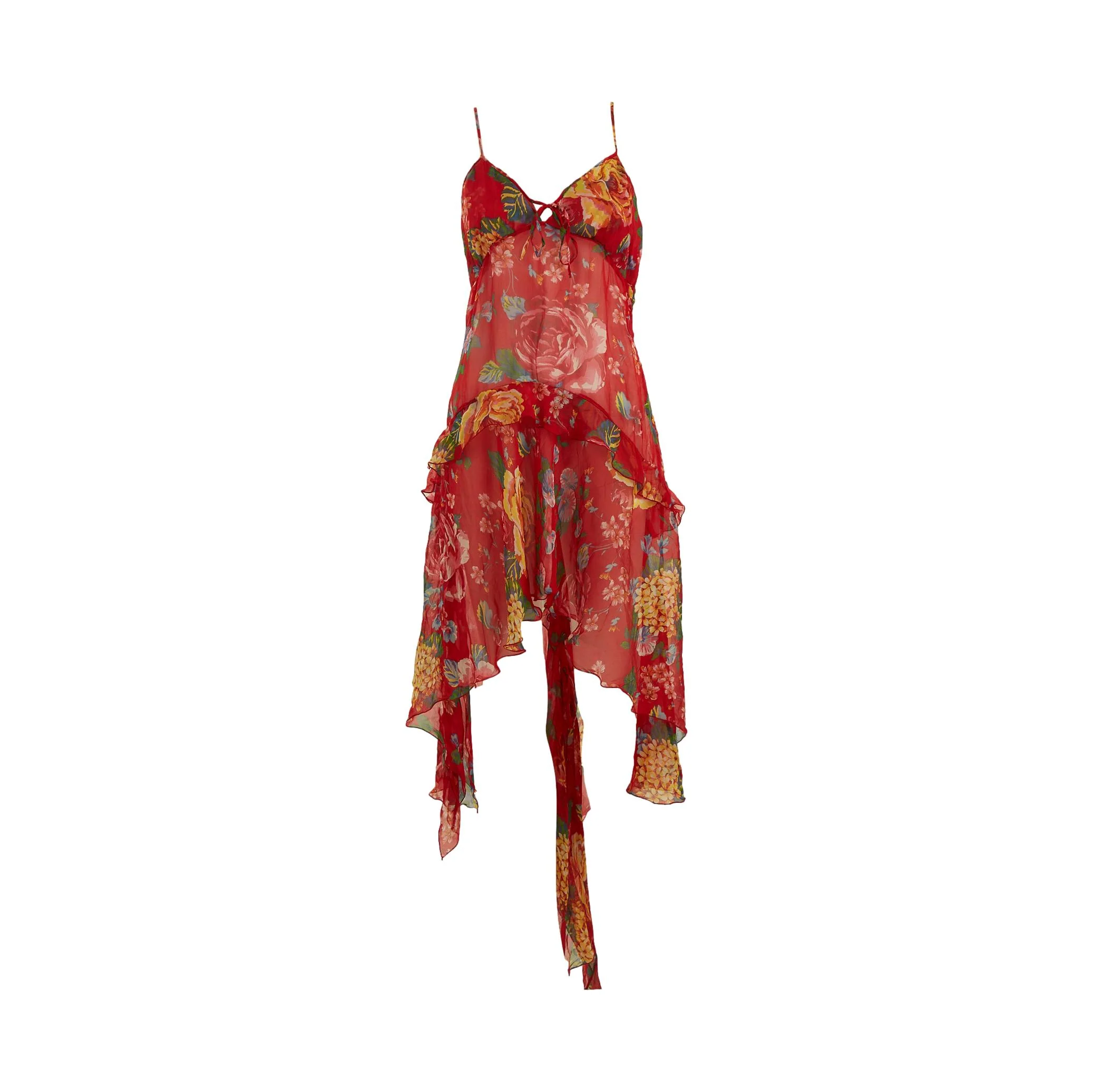 Dolce & Gabbana Red Floral Print Silk Dress