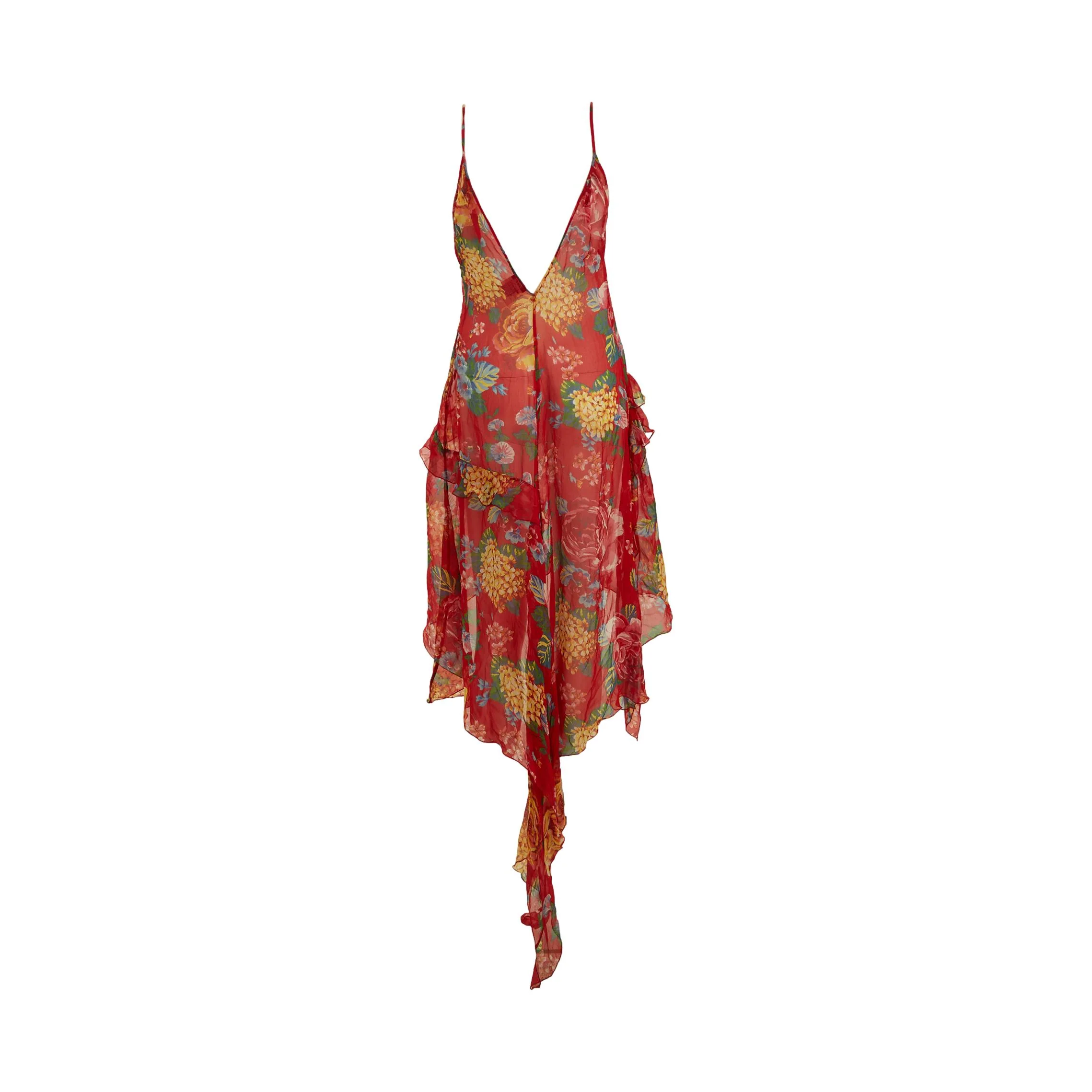 Dolce & Gabbana Red Floral Print Silk Dress - Image 2