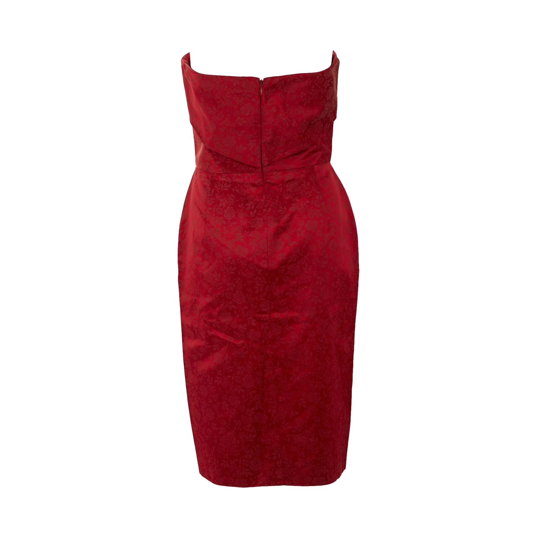 Dolce & Gabbana Red Floral Print Strapless Dress - Image 2