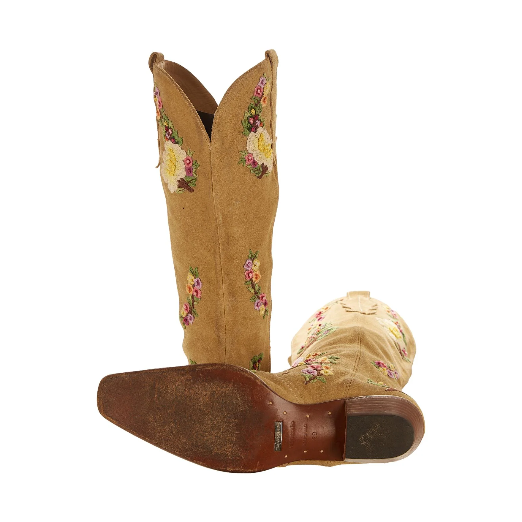 Dolce & Gabbana Tan Floral Embroidered Cowboy Boots - Image 3