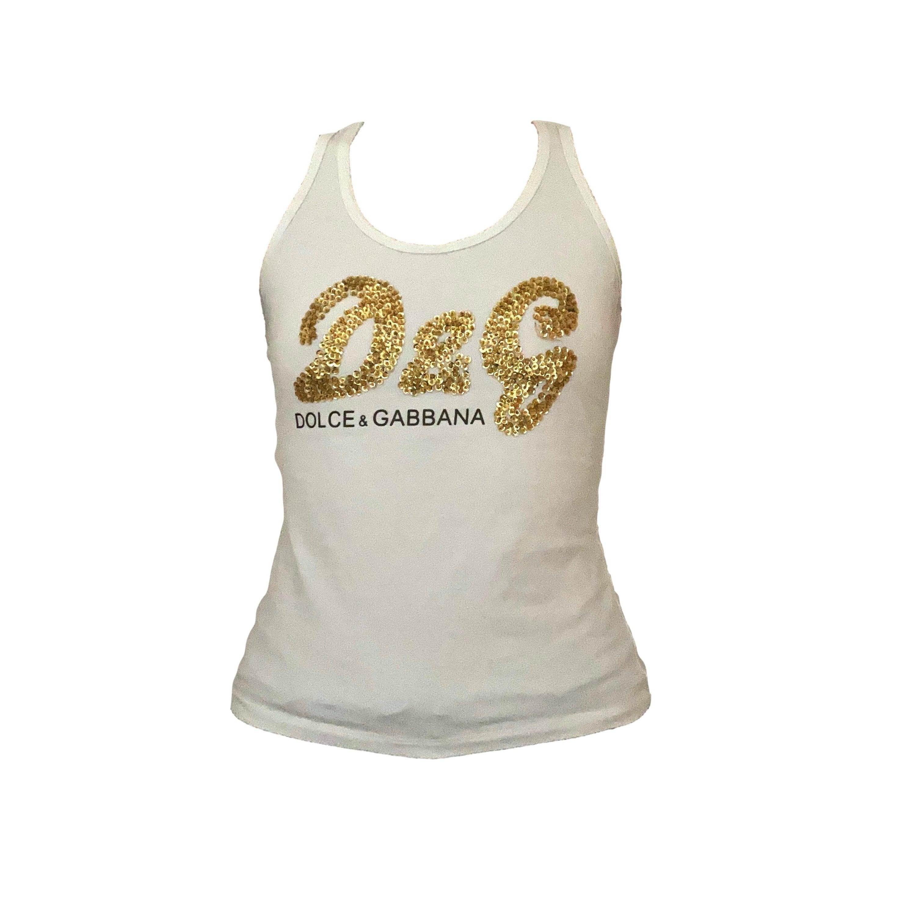 Dolce & Gabbana White Embellished Logo Tank