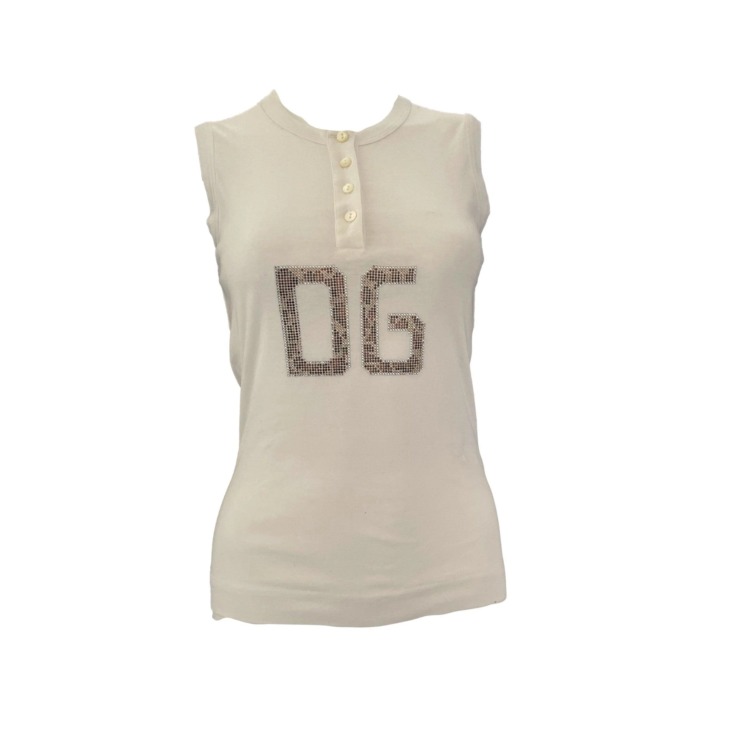 Dolce & Gabbana White Rhinestone Tank