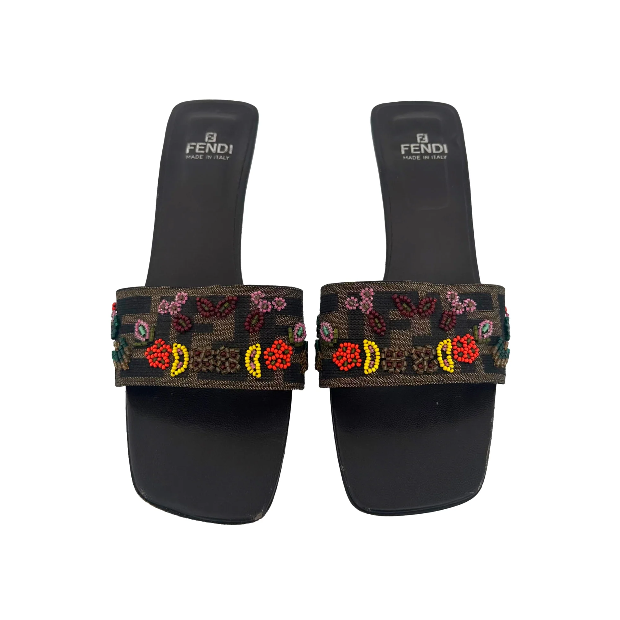 Fendi Beaded Logo Kitten Heels