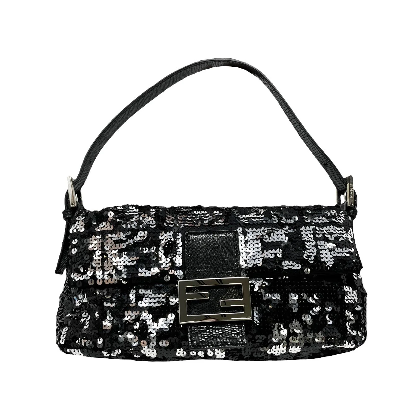 Fendi Black And Silver Sequin Baguette
