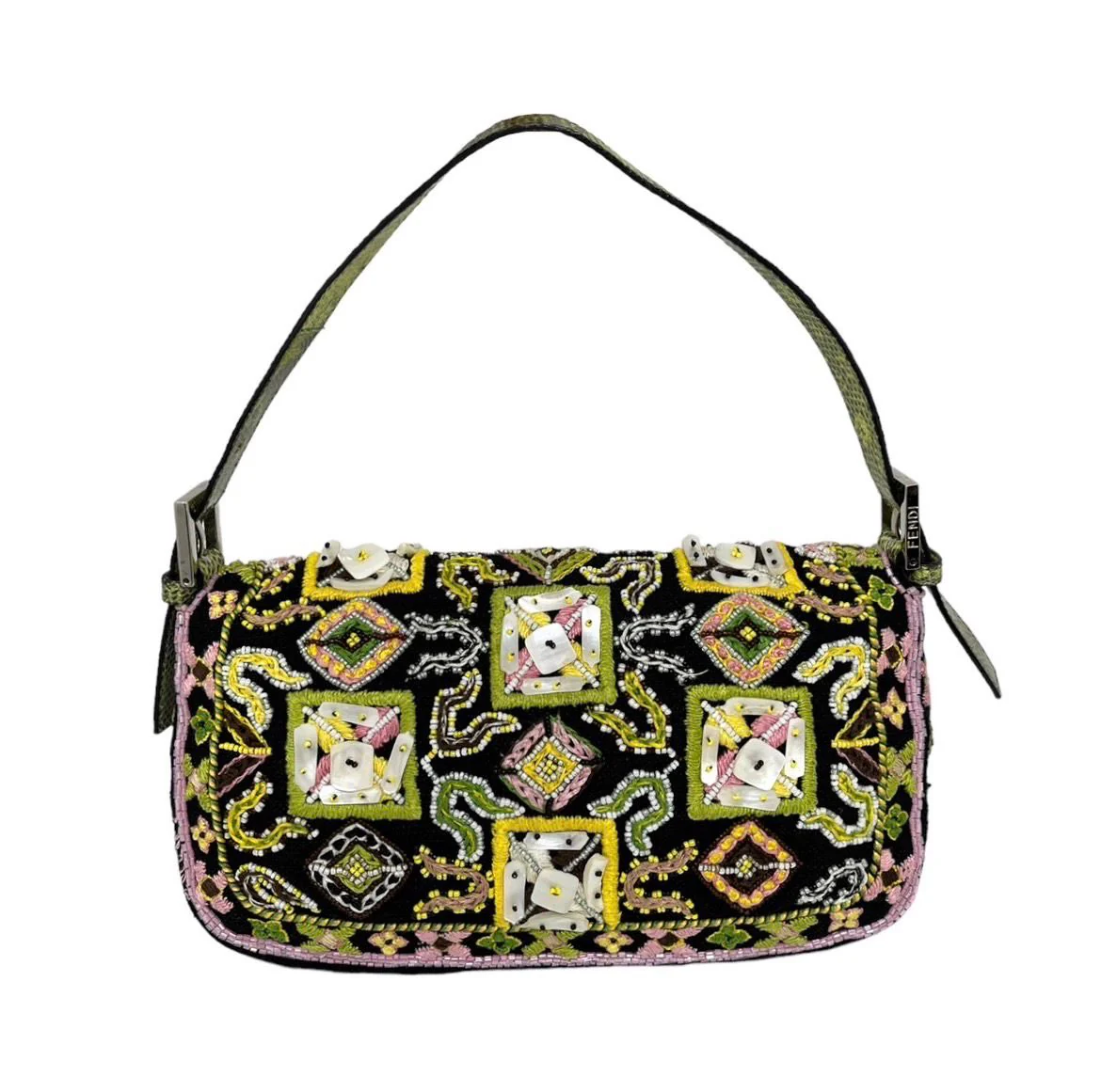 Fendi Black Beaded Fringe Baguette - Image 2