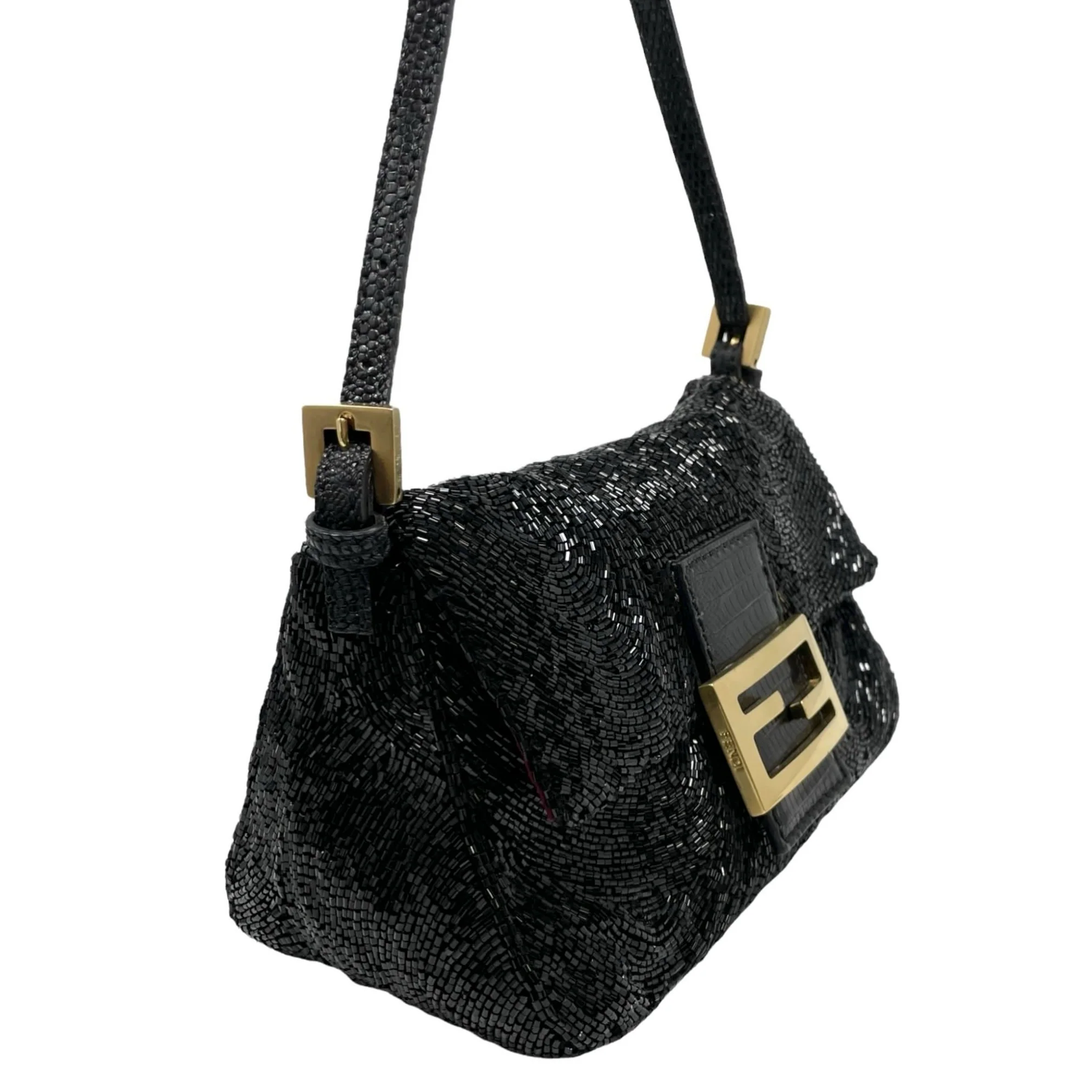 Fendi Black Beaded Mini Baguette Bag - Image 3