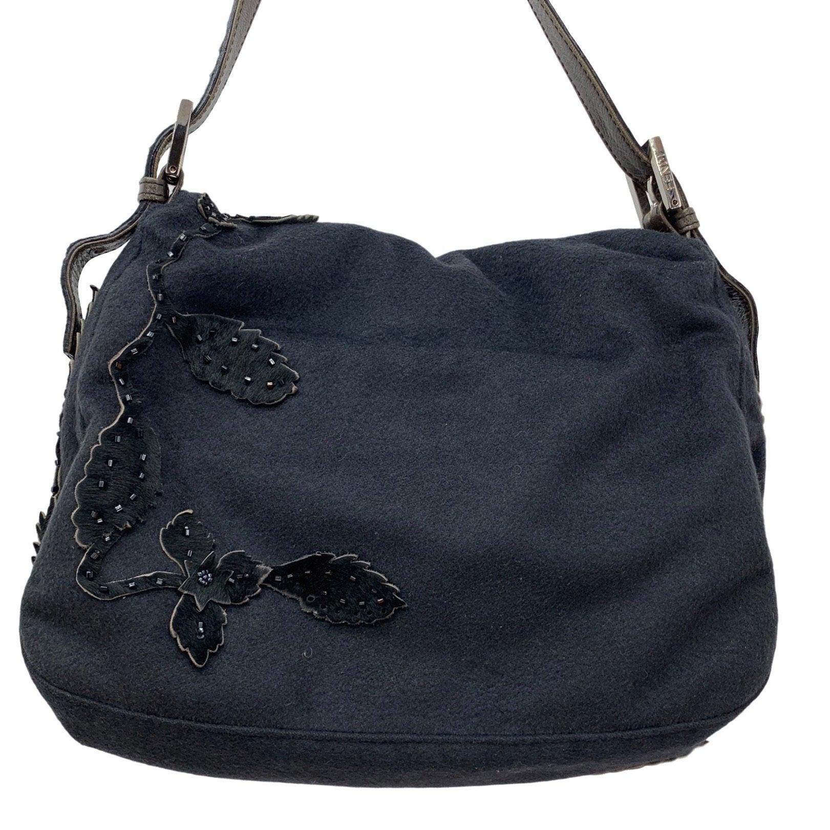 Fendi Black Calf Hair Embellished Shoulder Bag - Image 3