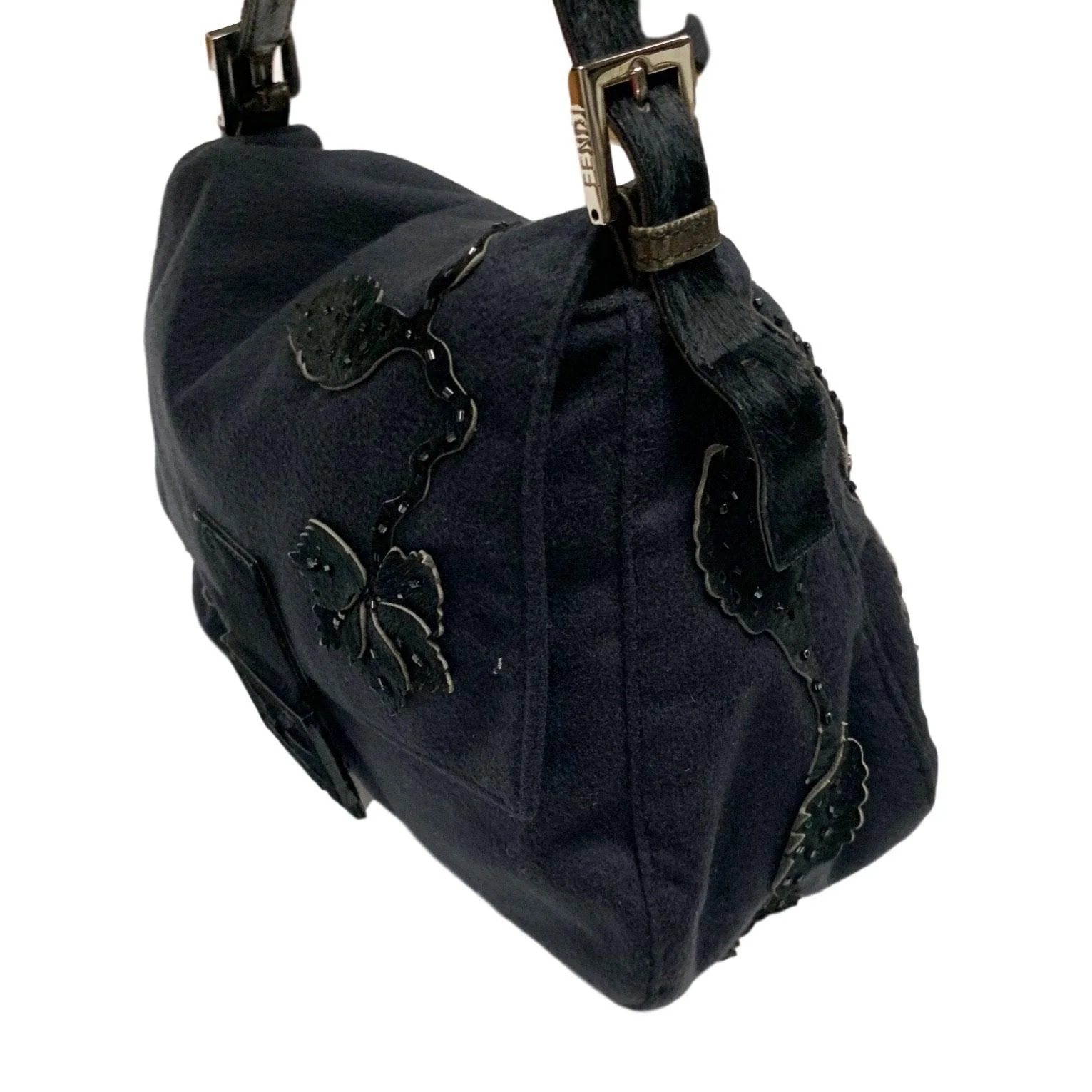 Fendi Black Calf Hair Embellished Shoulder Bag - Image 4