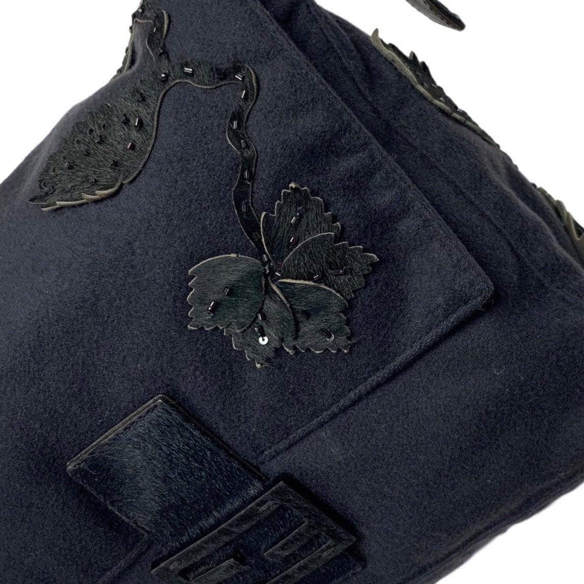 Fendi Black Calf Hair Embellished Shoulder Bag - Image 5