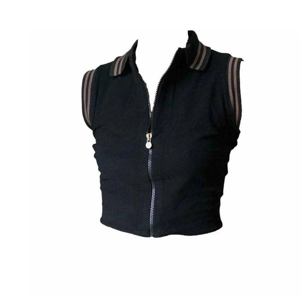 Fendi Black Cropped Knit Logo Zip Top