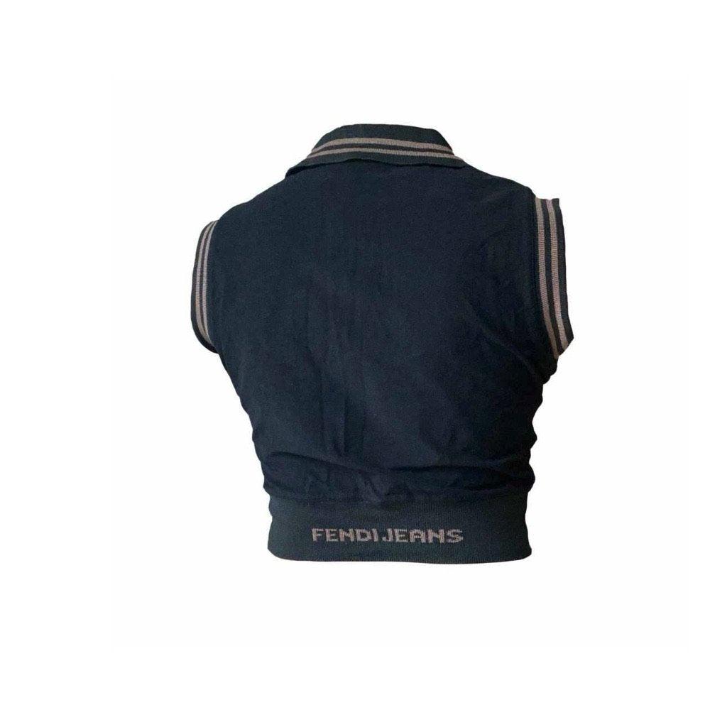 Fendi Black Cropped Knit Logo Zip Top - Image 2