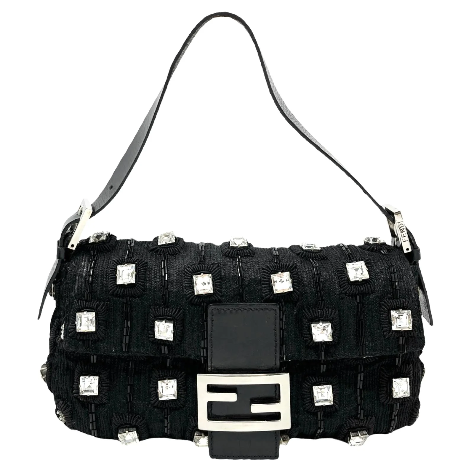 Fendi Black Crystal Beaded Baguette Bag