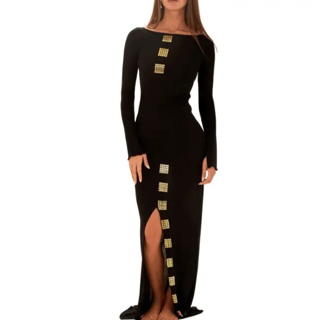Fendi Black Embellished High Slit Gown - Image 3