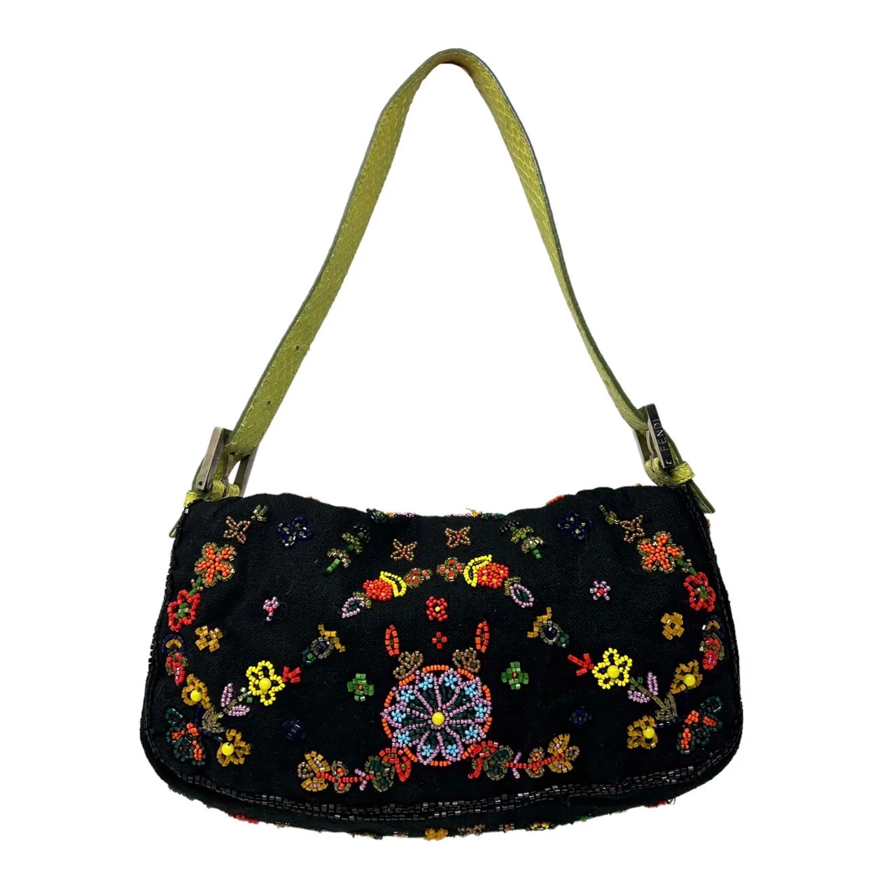Fendi Black Floral Beaded Baguette - Image 2