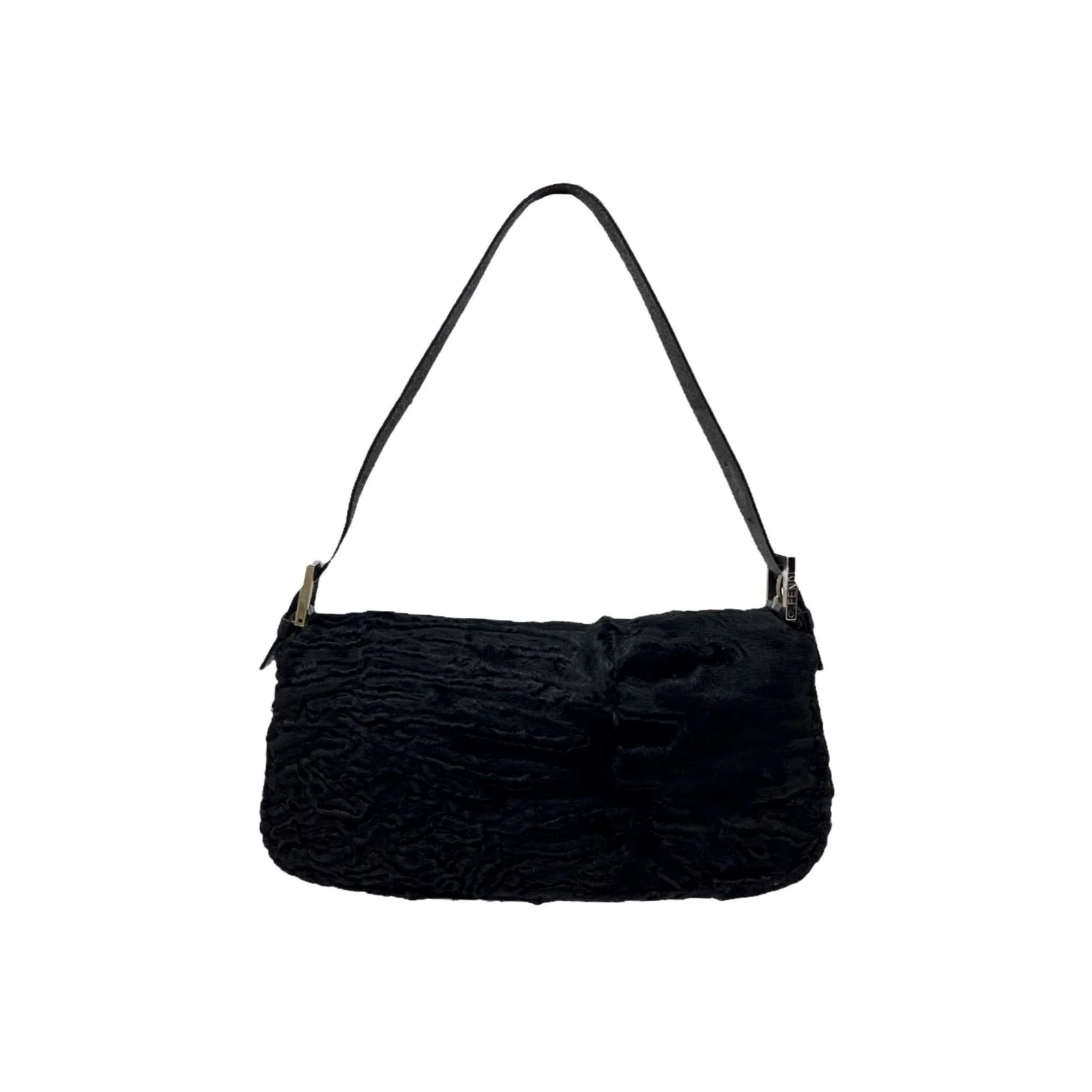 Fendi Black Fur Baguette Bag - Image 2