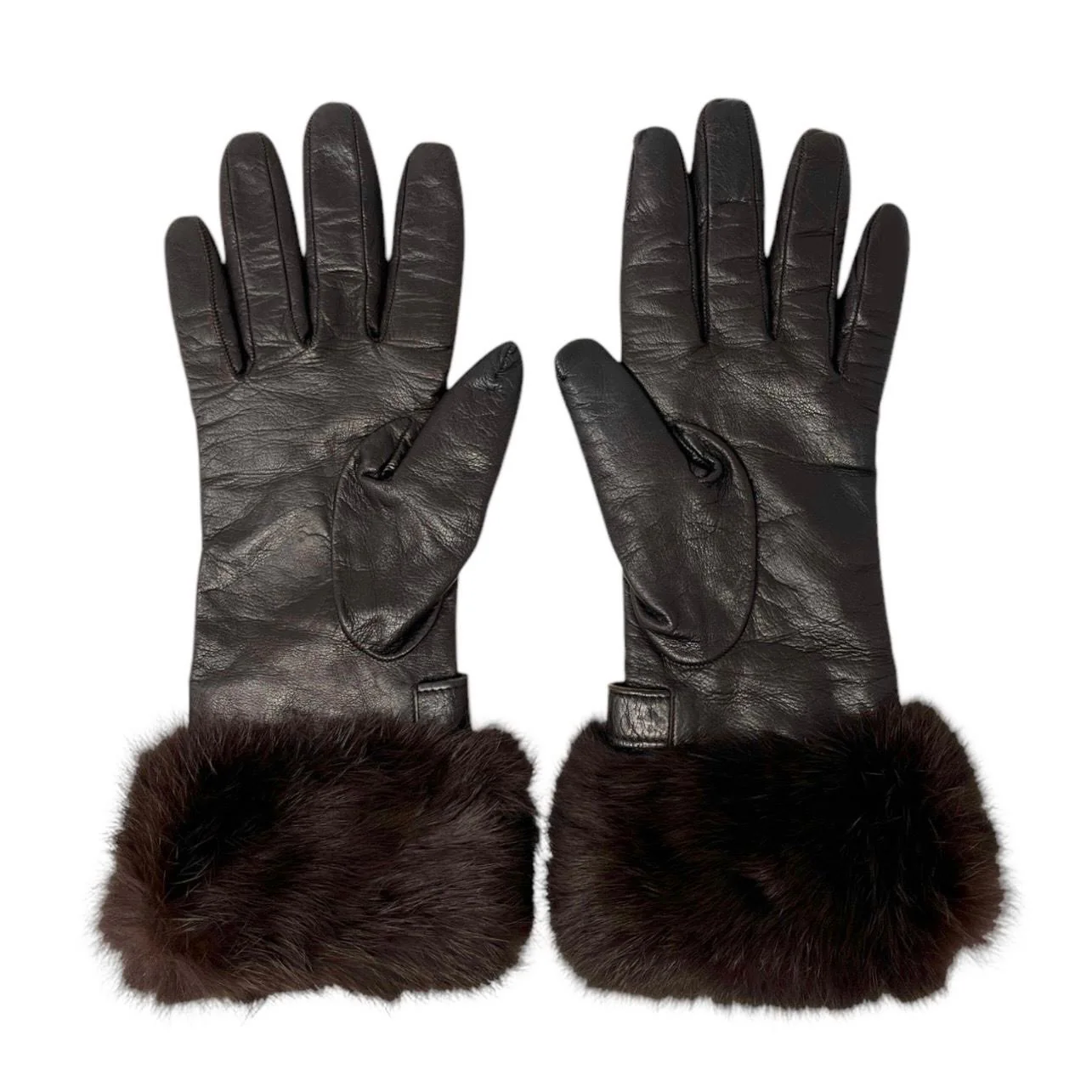 Fendi Dark Brown Fur Logo Gloves - Image 2