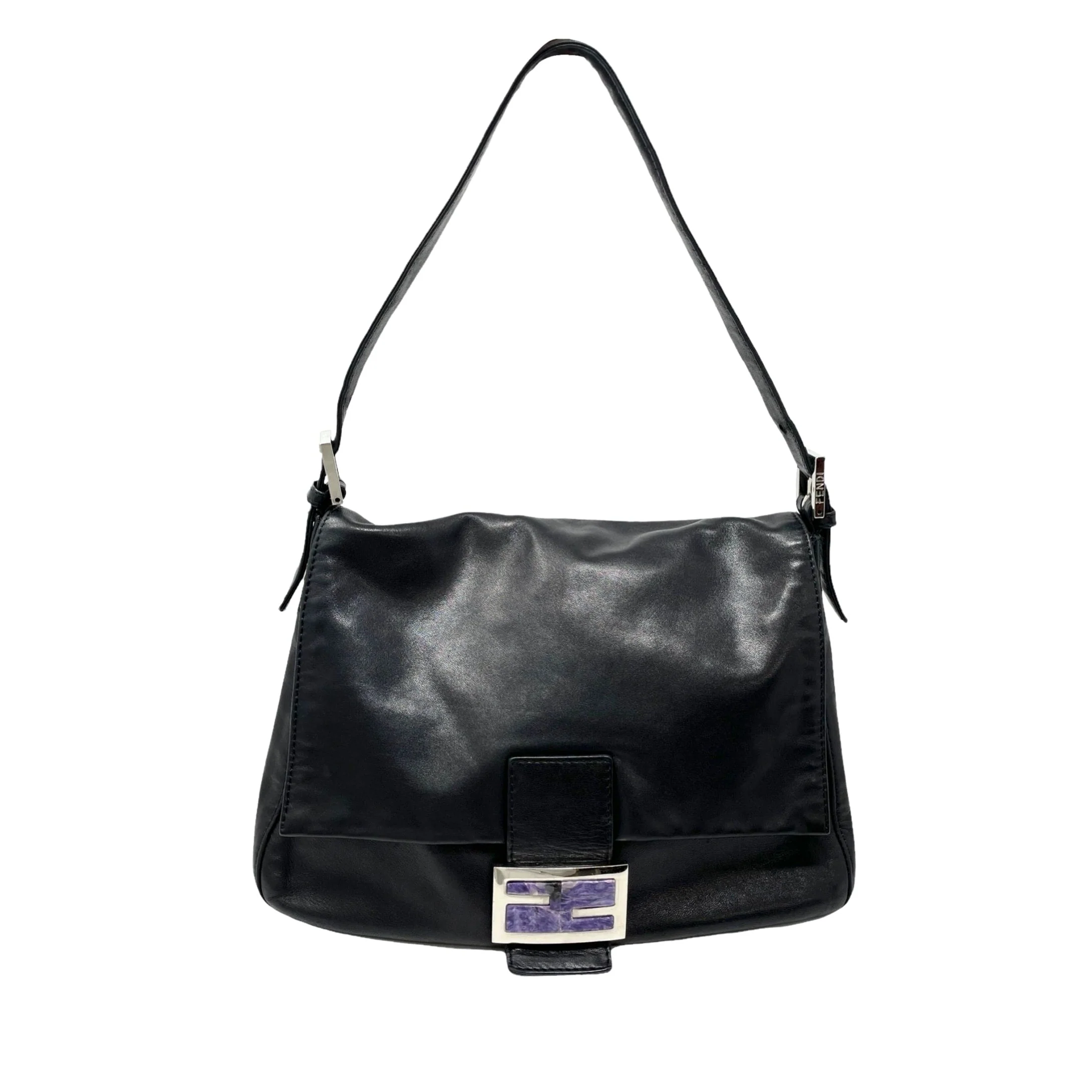 Fendi Black Leather Logo Baguette Bag