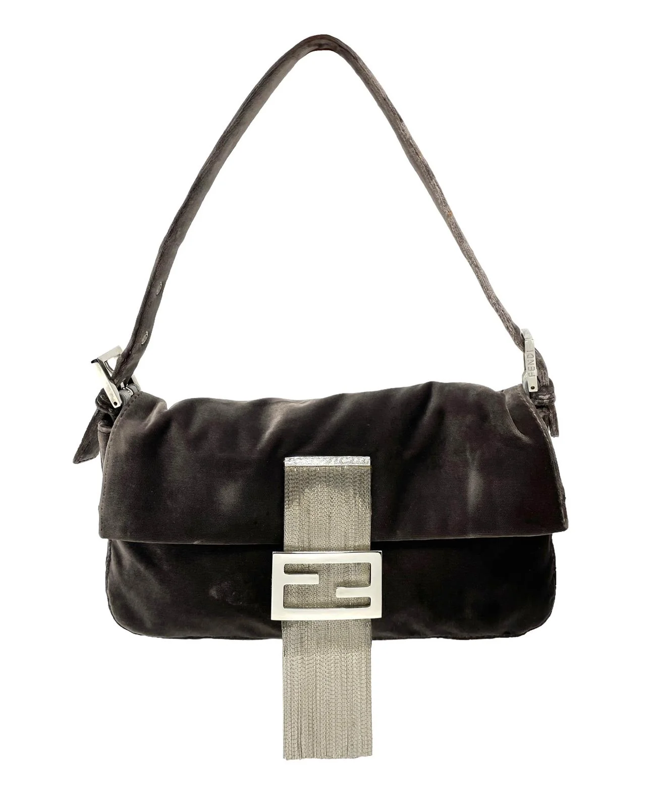 Fendi Grey Velvet Tassel Baguette