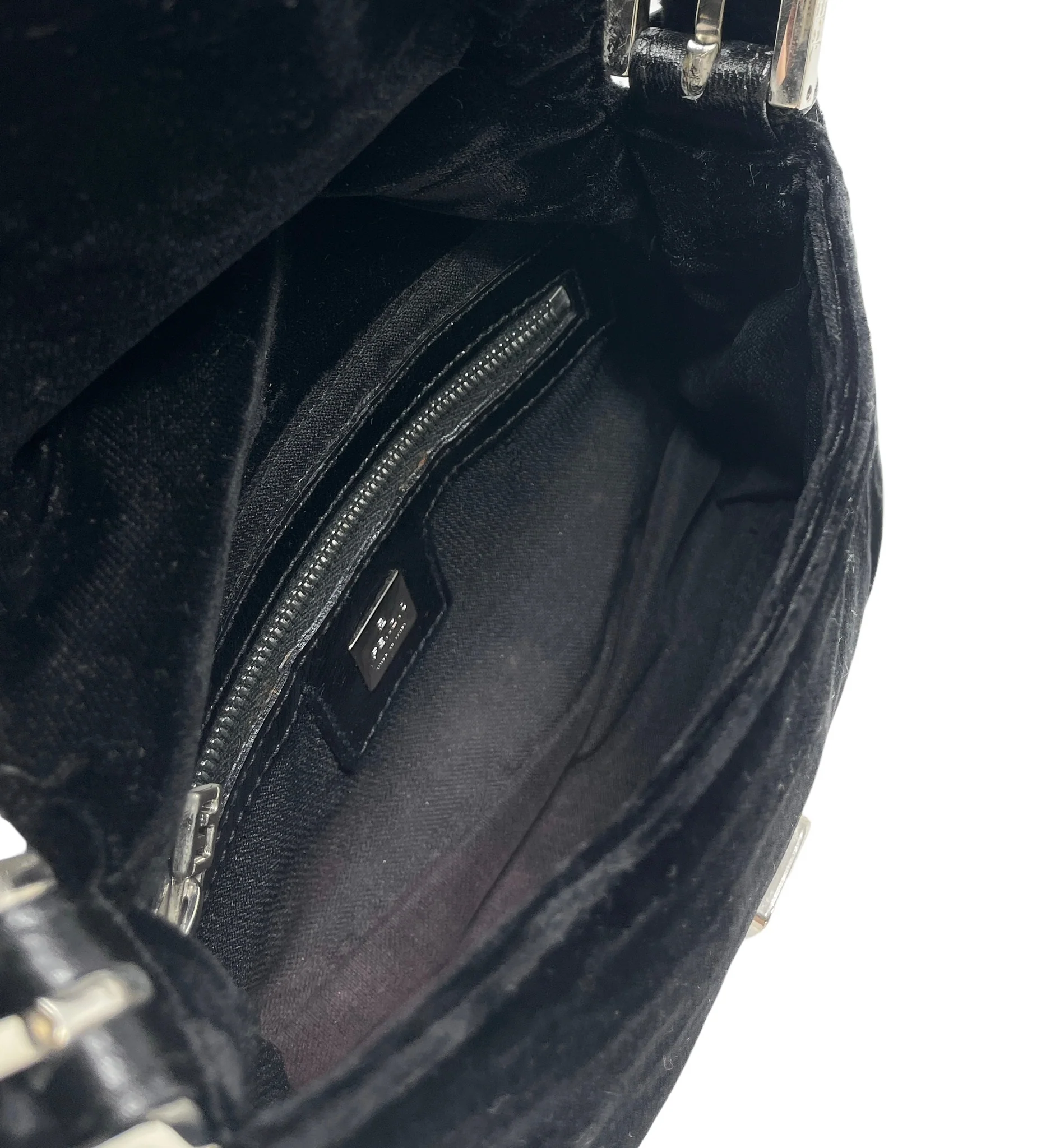 Fendi Black Mini Velvet Baguette Bag - Image 3