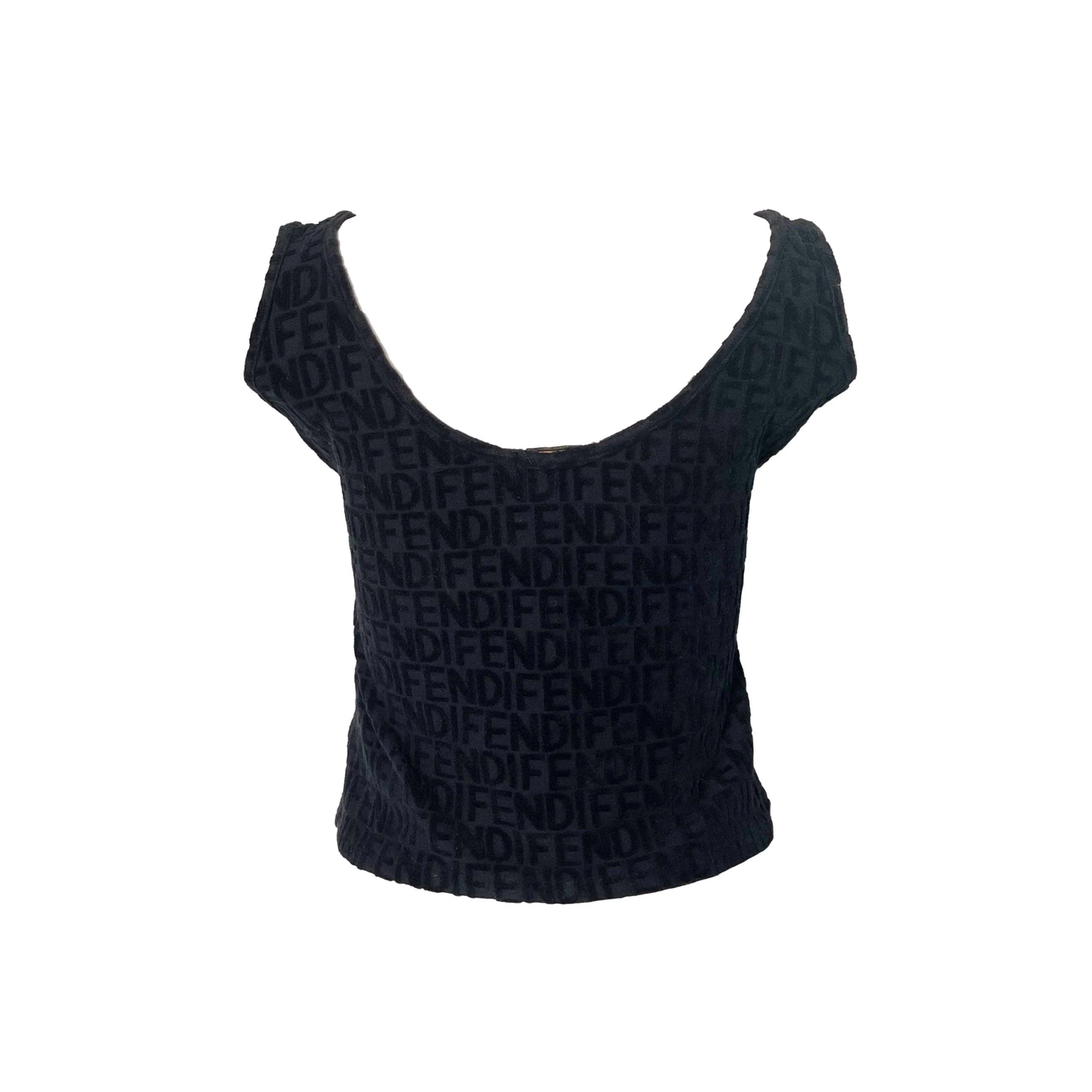 Fendi Black Monogram Terry Crop Tank - Image 2