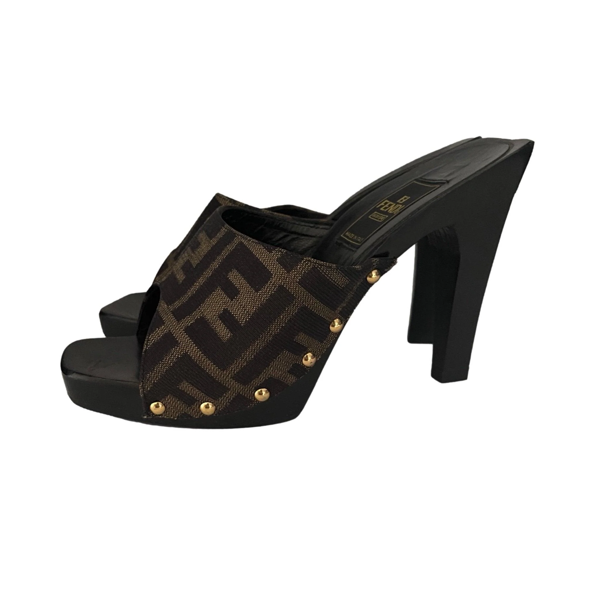 Fendi Black Monogram Wood Heels - Image 2