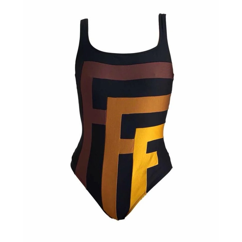 Fendi Black Multicolor Logo One Piece