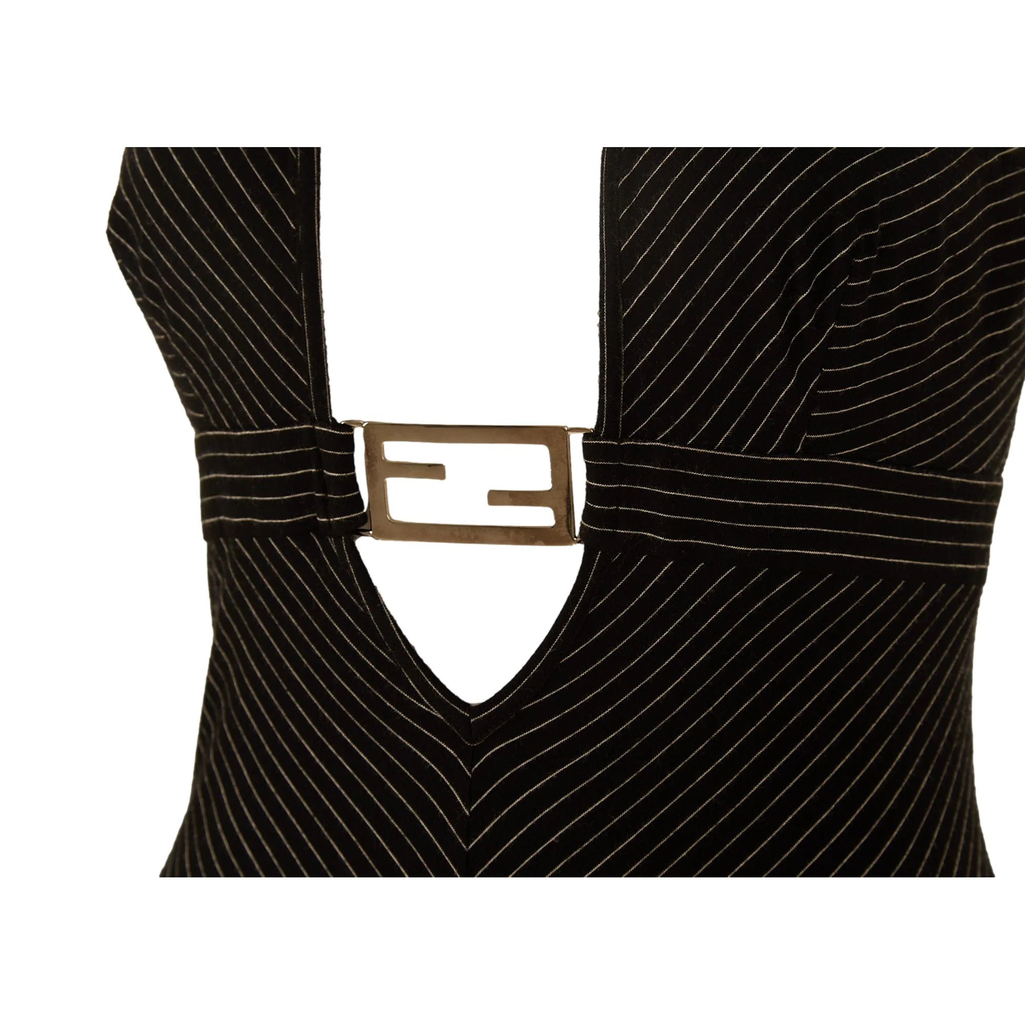 Fendi Black Pinstripe Logo Dress - Image 3