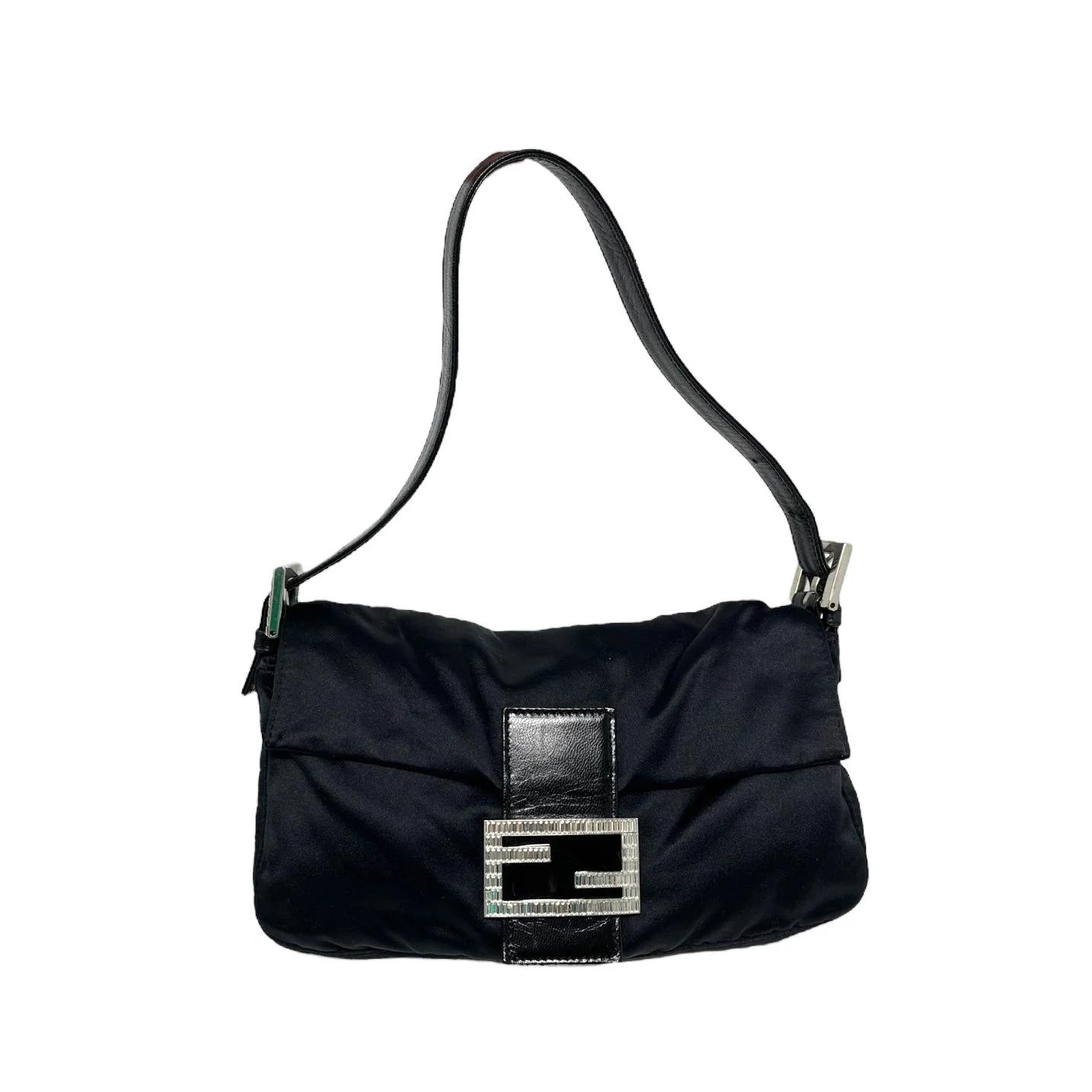 Fendi Black Rhinestone Logo Baguette